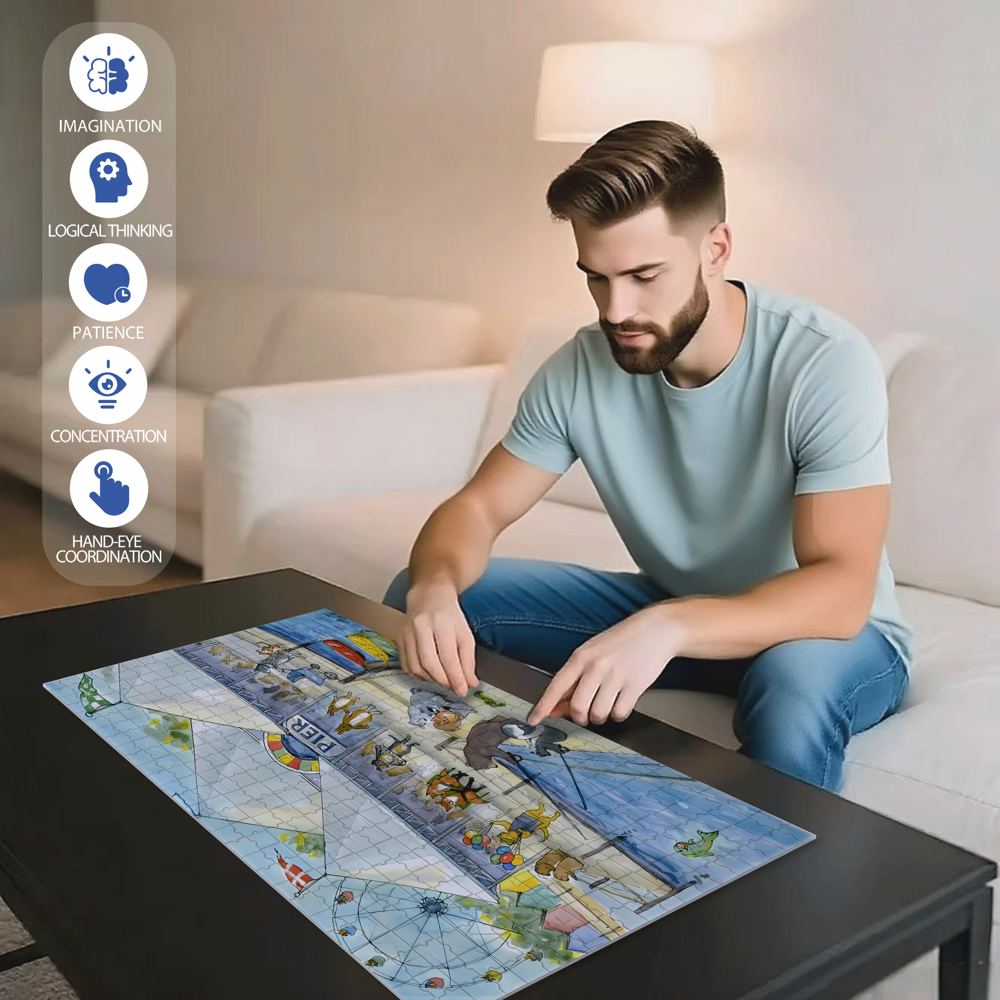 Pier 500pcs/1000pcs Jigsaw Puzzle, Scratch-Resistant, Interactive Family Game & Brain-Boosting DIY Decor, Perfect for Halloween, Christmas & New Year Gifts, Family Puzzle Game