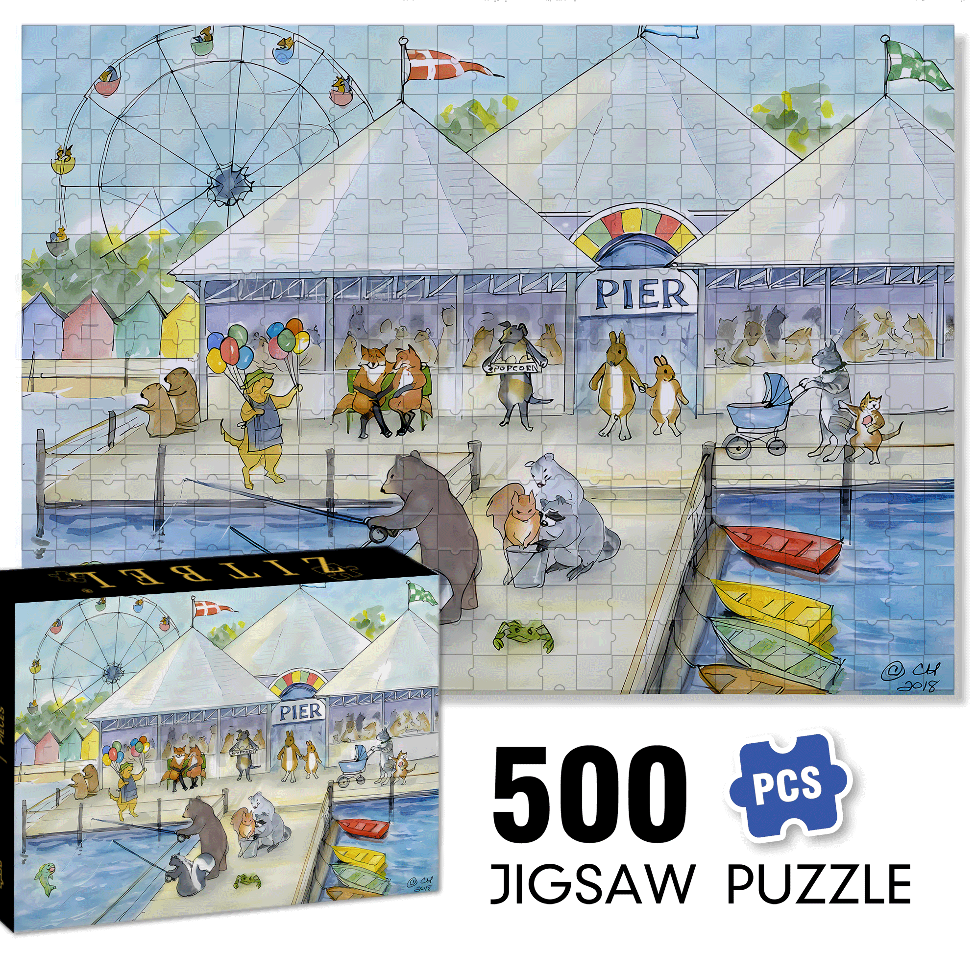 Pier 500pcs/1000pcs Jigsaw Puzzle, Scratch-Resistant, Interactive Family Game & Brain-Boosting DIY Decor, Perfect for Halloween, Christmas & New Year Gifts, Family Puzzle Game