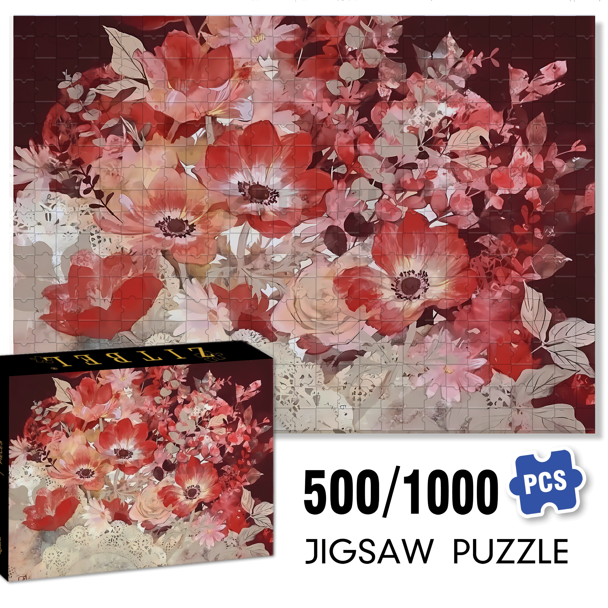 Red Tone 2 500pcs/1000pcs Jigsaw Puzzle, Scratch-Resistant, Interactive Family Game & Brain-Boosting DIY Decor, Perfect for Halloween, Christmas & New Year Gifts, Family Puzzle Game