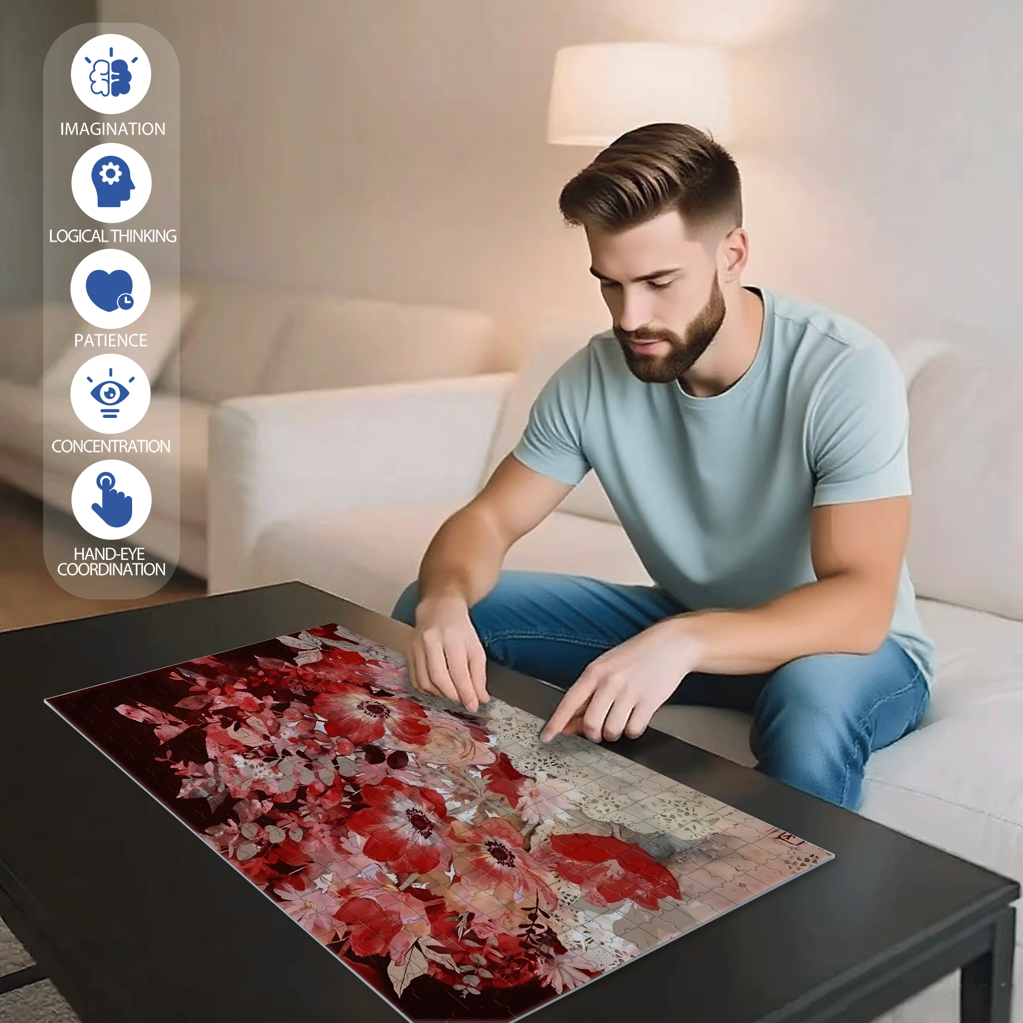 Red Tone 2 500pcs/1000pcs Jigsaw Puzzle, Scratch-Resistant, Interactive Family Game & Brain-Boosting DIY Decor, Perfect for Halloween, Christmas & New Year Gifts, Family Puzzle Game
