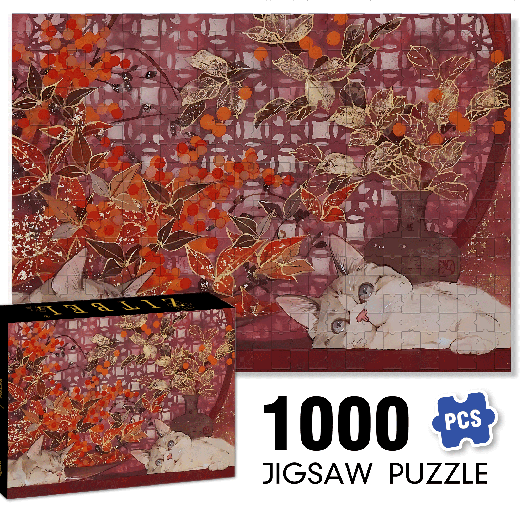 Red Tone 500pcs/1000pcs Jigsaw Puzzle, Scratch-Resistant, Interactive Family Game & Brain-Boosting DIY Decor, Perfect for Halloween, Christmas & New Year Gifts, Family Puzzle Game