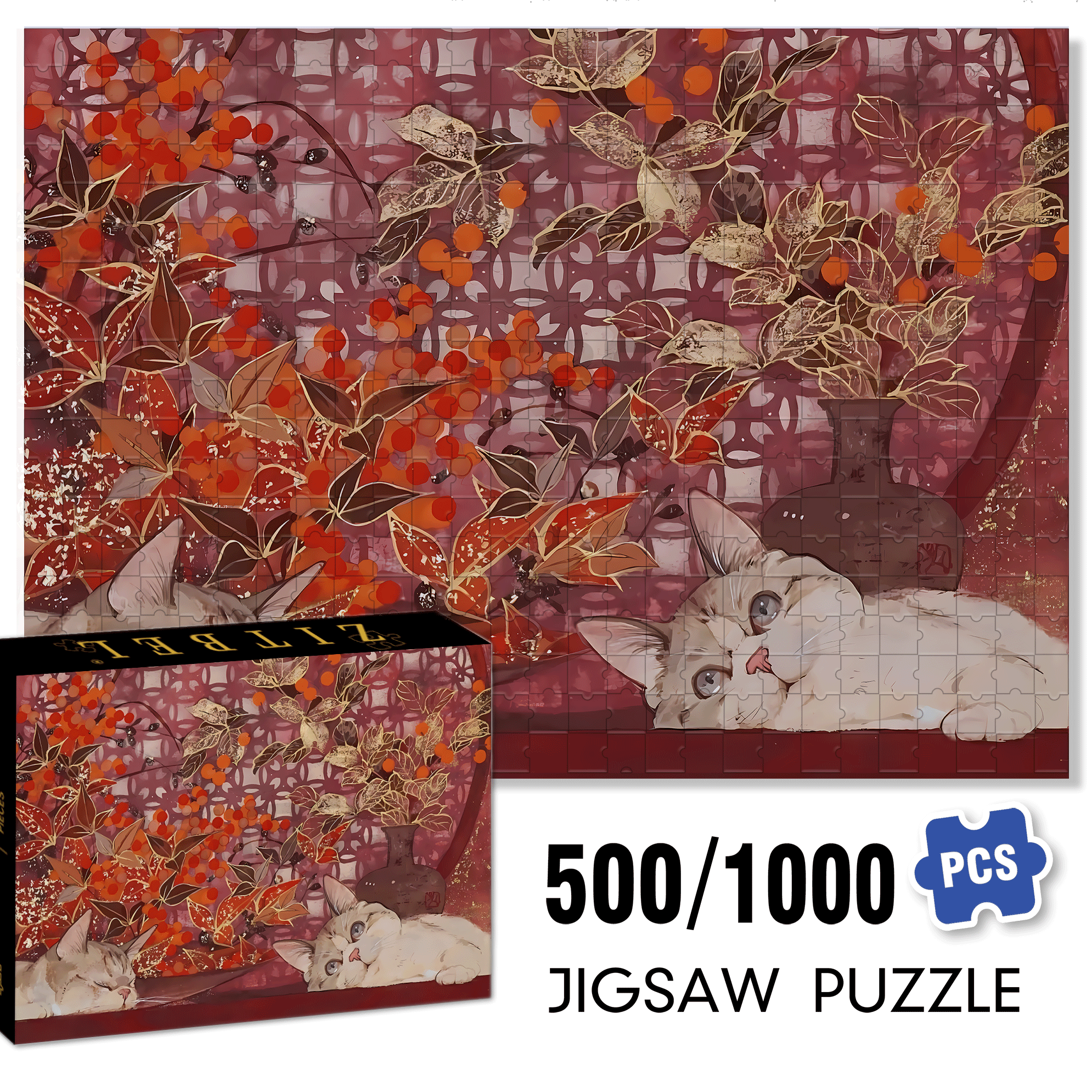 Red Tone 500pcs/1000pcs Jigsaw Puzzle, Scratch-Resistant, Interactive Family Game & Brain-Boosting DIY Decor, Perfect for Halloween, Christmas & New Year Gifts, Family Puzzle Game