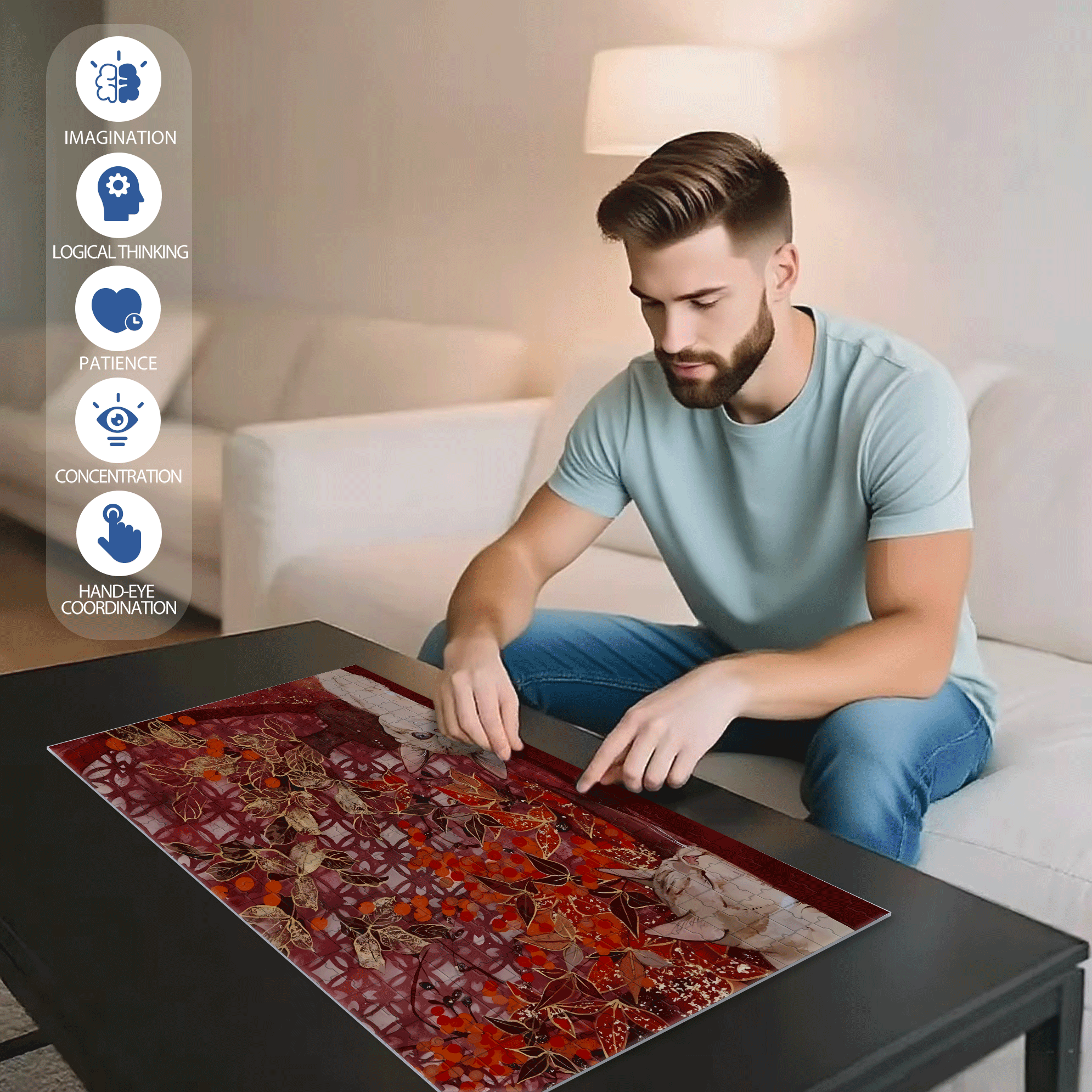 Red Tone 500pcs/1000pcs Jigsaw Puzzle, Scratch-Resistant, Interactive Family Game & Brain-Boosting DIY Decor, Perfect for Halloween, Christmas & New Year Gifts, Family Puzzle Game