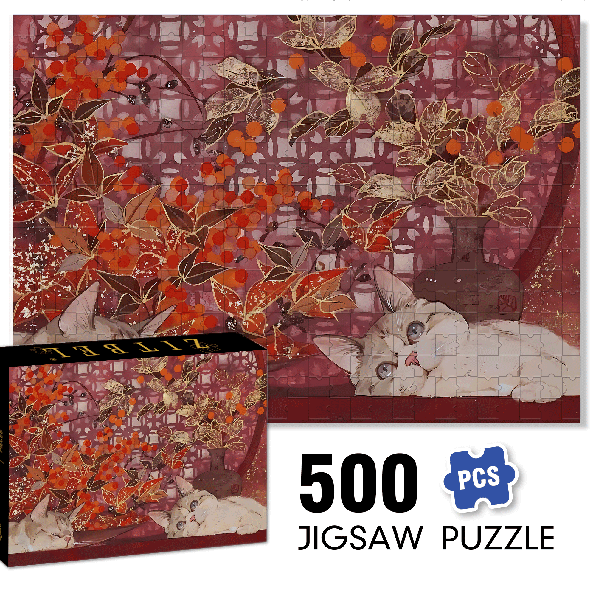 Red Tone 500pcs/1000pcs Jigsaw Puzzle, Scratch-Resistant, Interactive Family Game & Brain-Boosting DIY Decor, Perfect for Halloween, Christmas & New Year Gifts, Family Puzzle Game