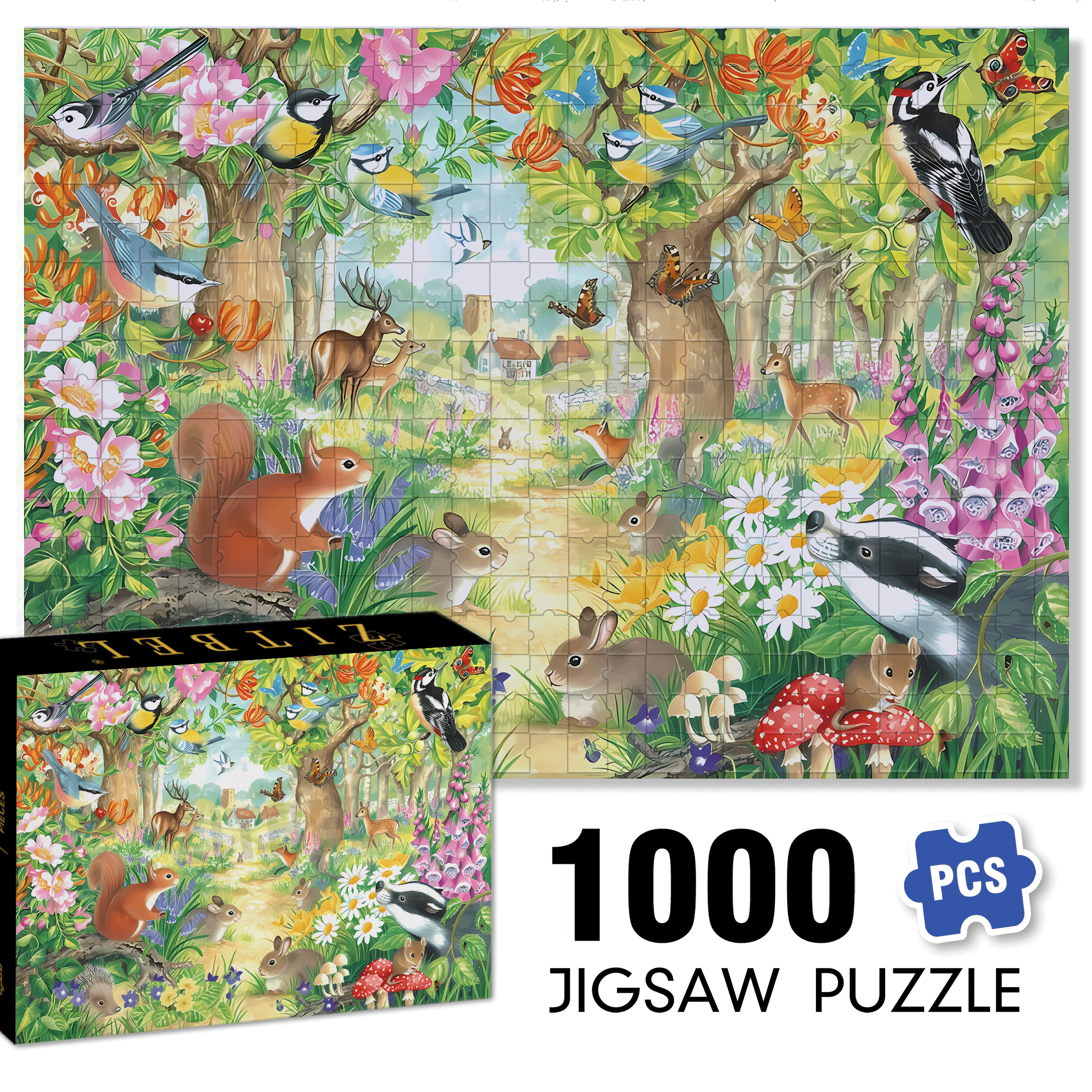 Small Animals In The Forest 500pcs/1000pcs Jigsaw Puzzle, Scratch-Resistant, Interactive Family Game & Brain-Boosting DIY Decor, Perfect for Halloween, Christmas & New Year Gifts, Family Puzzle Game