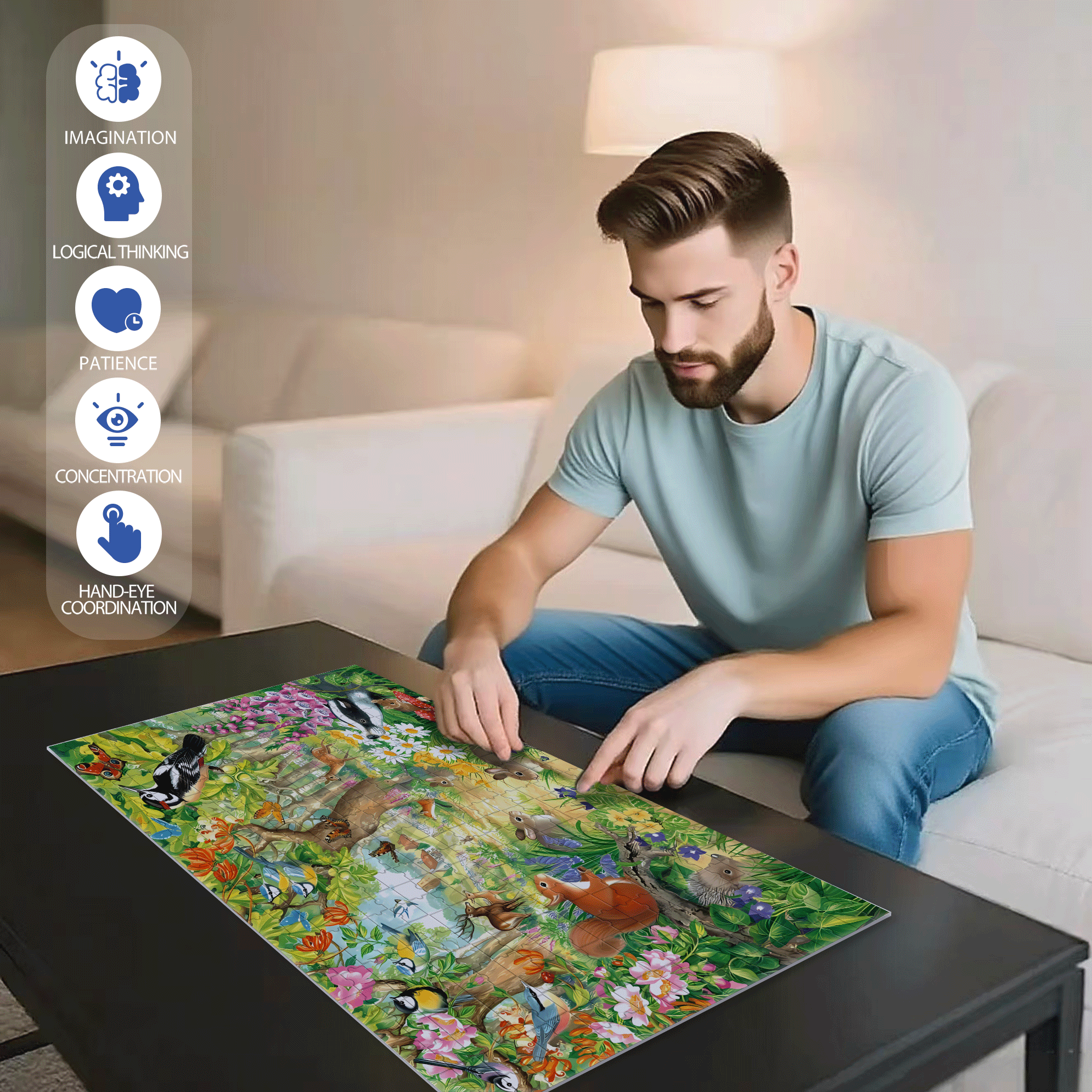 Small Animals In The Forest 500pcs/1000pcs Jigsaw Puzzle, Scratch-Resistant, Interactive Family Game & Brain-Boosting DIY Decor, Perfect for Halloween, Christmas & New Year Gifts, Family Puzzle Game