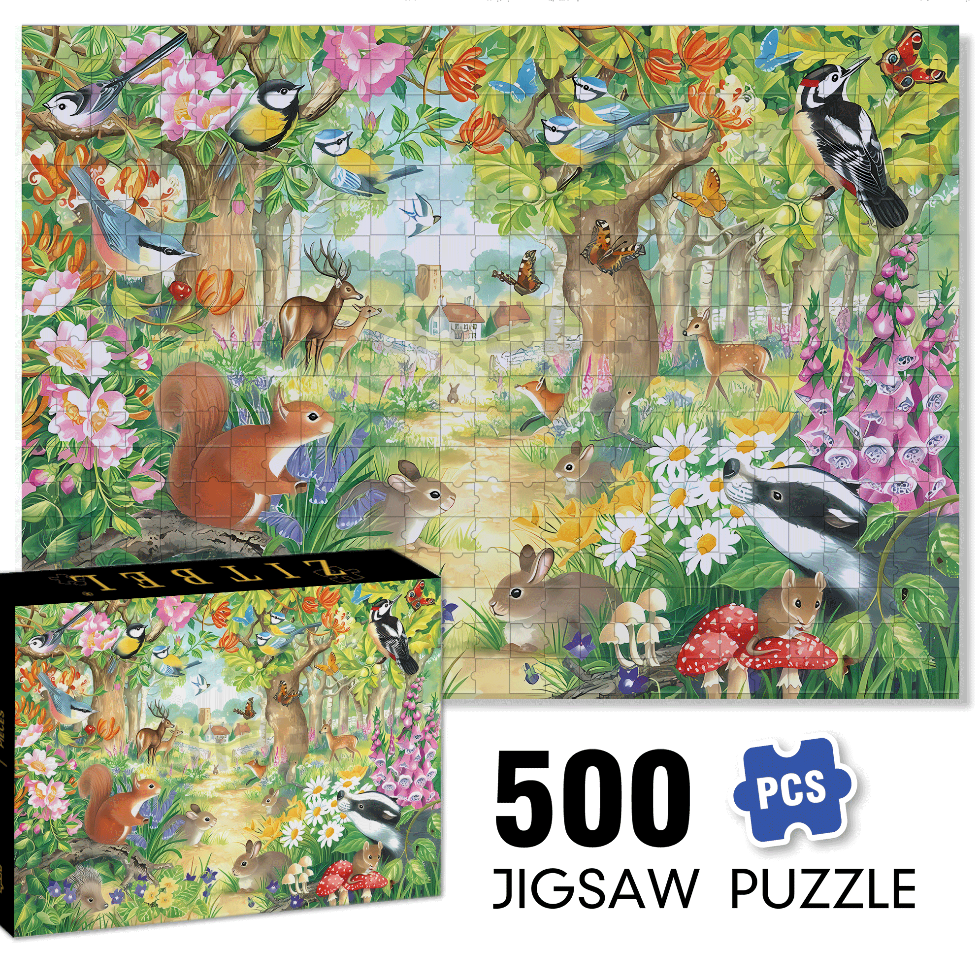 Small Animals In The Forest 500pcs/1000pcs Jigsaw Puzzle, Scratch-Resistant, Interactive Family Game & Brain-Boosting DIY Decor, Perfect for Halloween, Christmas & New Year Gifts, Family Puzzle Game
