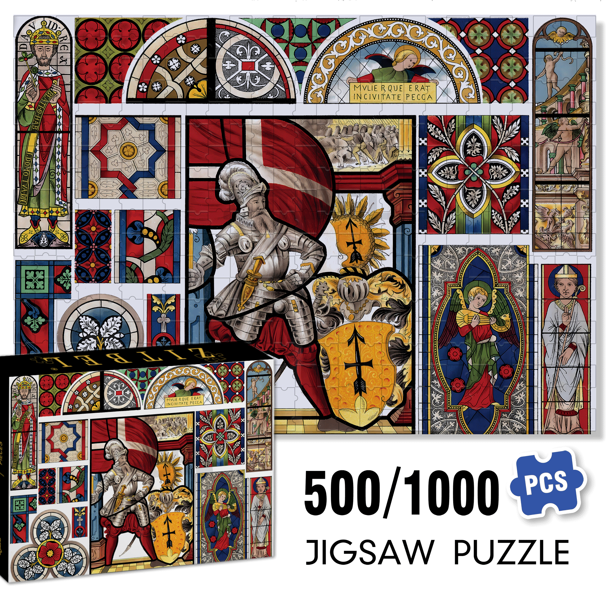 Stained Glass 500pcs/1000pcs Jigsaw Puzzle, Scratch-Resistant, Interactive Family Game & Brain-Boosting DIY Decor, Perfect for Halloween, Christmas & New Year Gifts, Family Puzzle Game