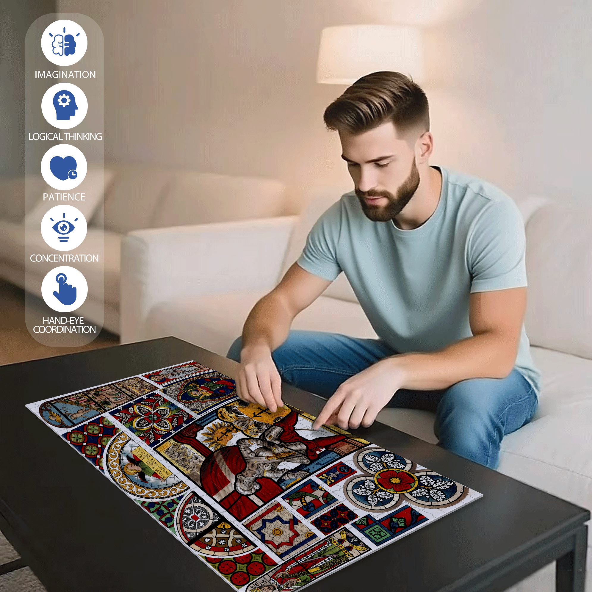 Stained Glass 500pcs/1000pcs Jigsaw Puzzle, Scratch-Resistant, Interactive Family Game & Brain-Boosting DIY Decor, Perfect for Halloween, Christmas & New Year Gifts, Family Puzzle Game