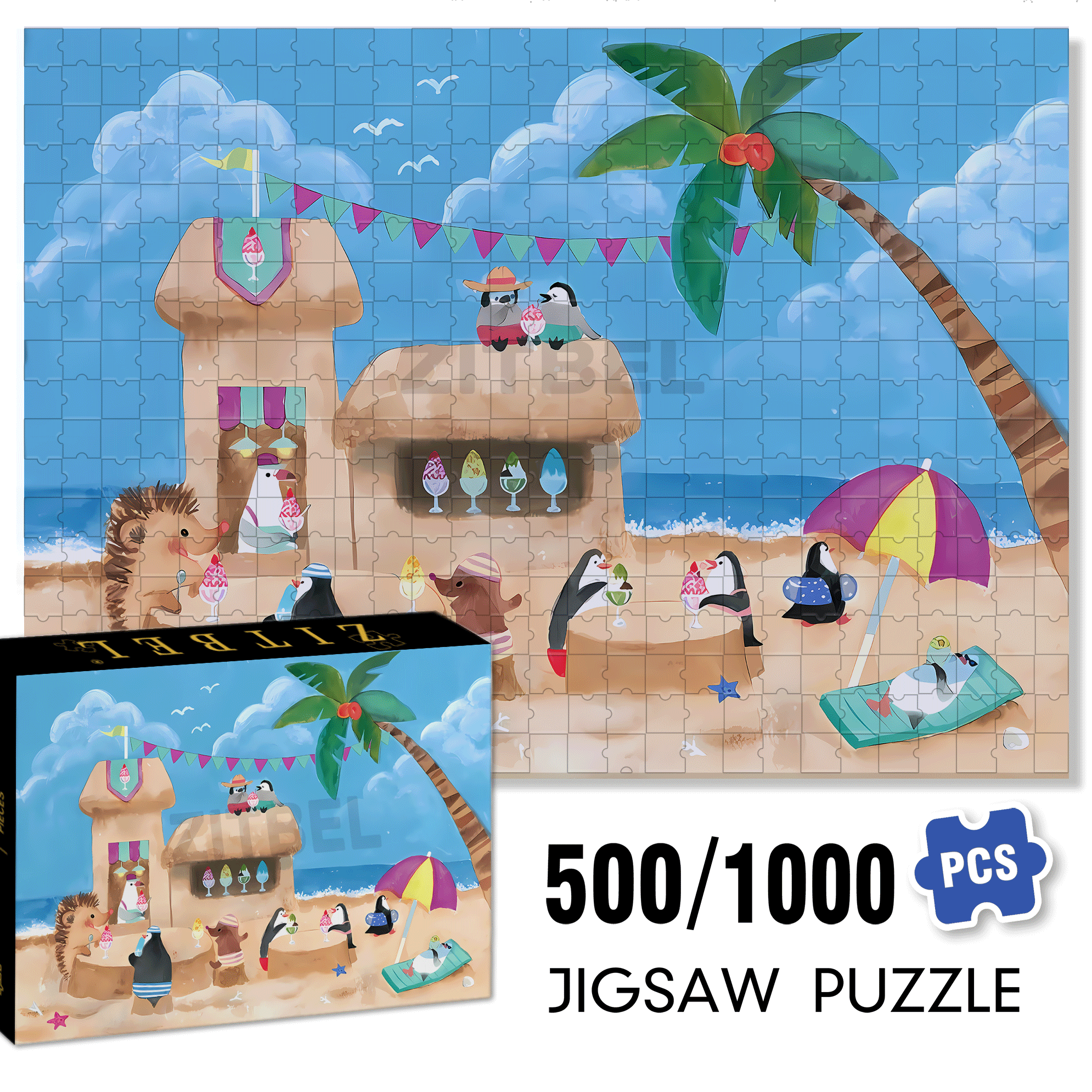 Vacation At The Beach 500pcs/1000pcs Jigsaw Puzzle, Scratch-Resistant, Interactive Family Game & Brain-Boosting DIY Decor, Perfect for Halloween, Christmas & New Year Gifts, Family Puzzle Game
