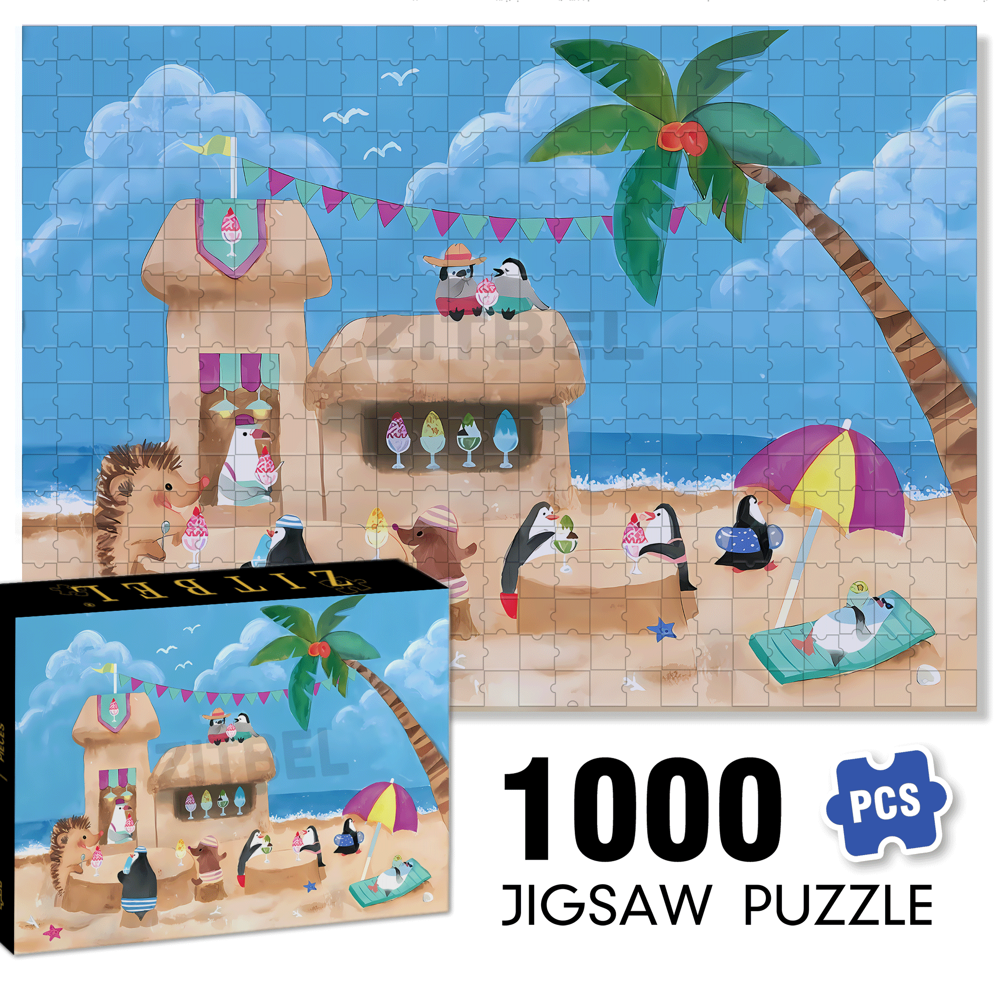 Vacation At The Beach 500pcs/1000pcs Jigsaw Puzzle, Scratch-Resistant, Interactive Family Game & Brain-Boosting DIY Decor, Perfect for Halloween, Christmas & New Year Gifts, Family Puzzle Game