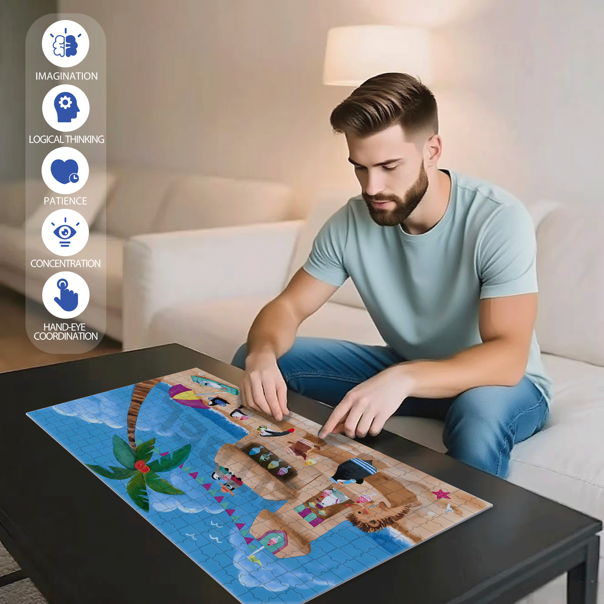 Vacation At The Beach 500pcs/1000pcs Jigsaw Puzzle, Scratch-Resistant, Interactive Family Game & Brain-Boosting DIY Decor, Perfect for Halloween, Christmas & New Year Gifts, Family Puzzle Game