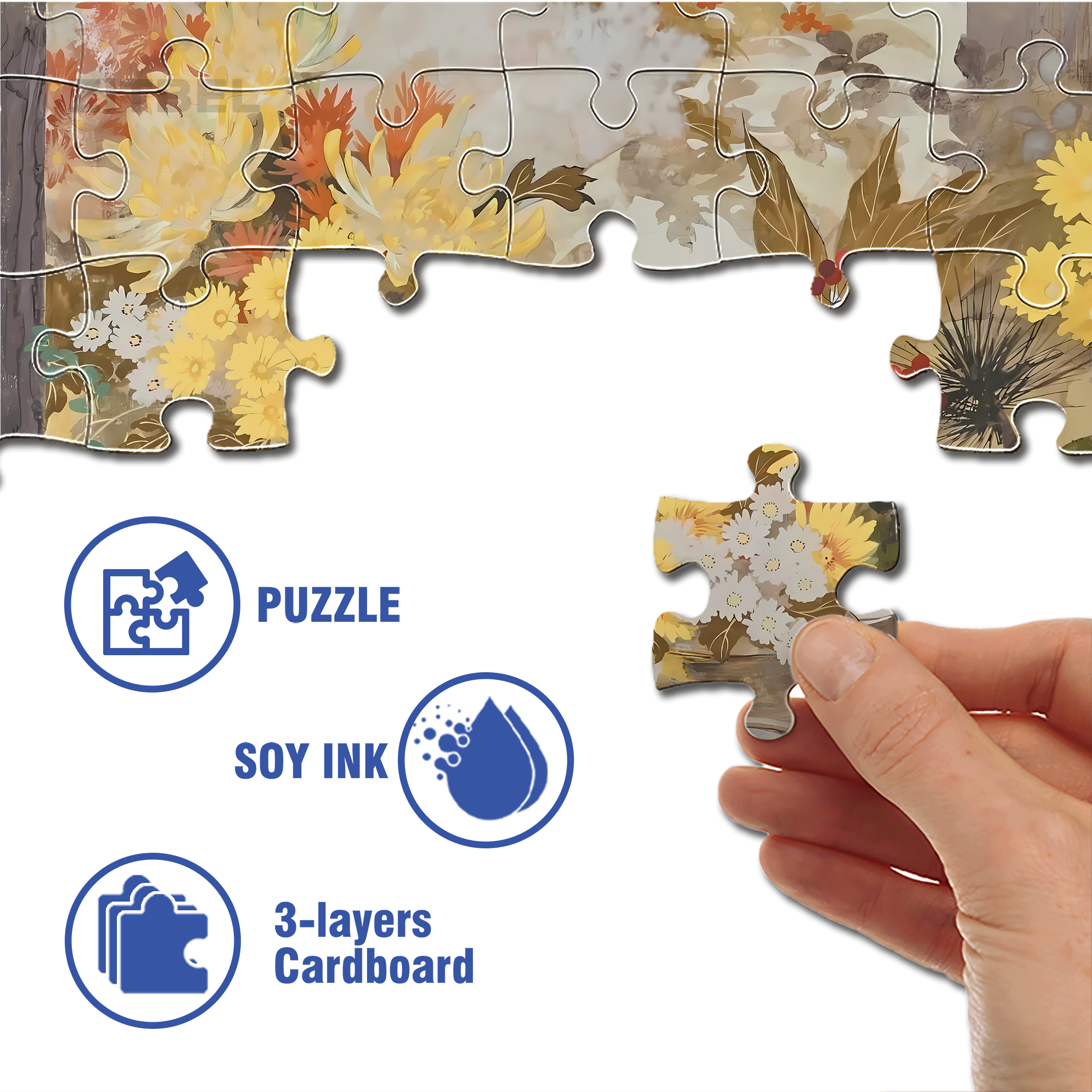 Yellow Flowers And Yellow cat 500pcs/1000pcs Jigsaw Puzzle, Scratch-Resistant, Interactive Family Game & Brain-Boosting DIY Decor, Perfect for Halloween, Christmas & New Year Gifts, Family Puzzle Game