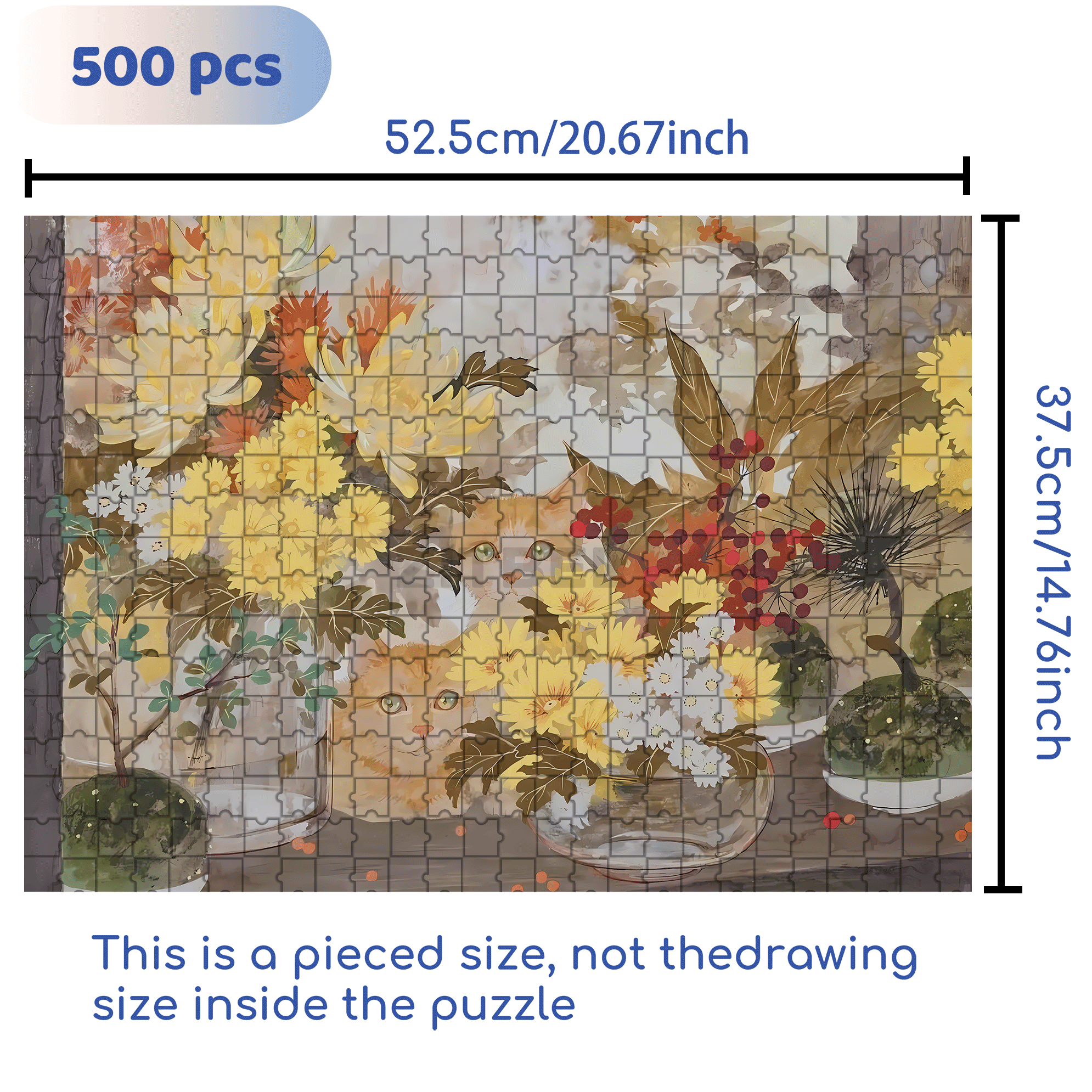 Yellow Flowers And Yellow cat 500pcs/1000pcs Jigsaw Puzzle, Scratch-Resistant, Interactive Family Game & Brain-Boosting DIY Decor, Perfect for Halloween, Christmas & New Year Gifts, Family Puzzle Game
