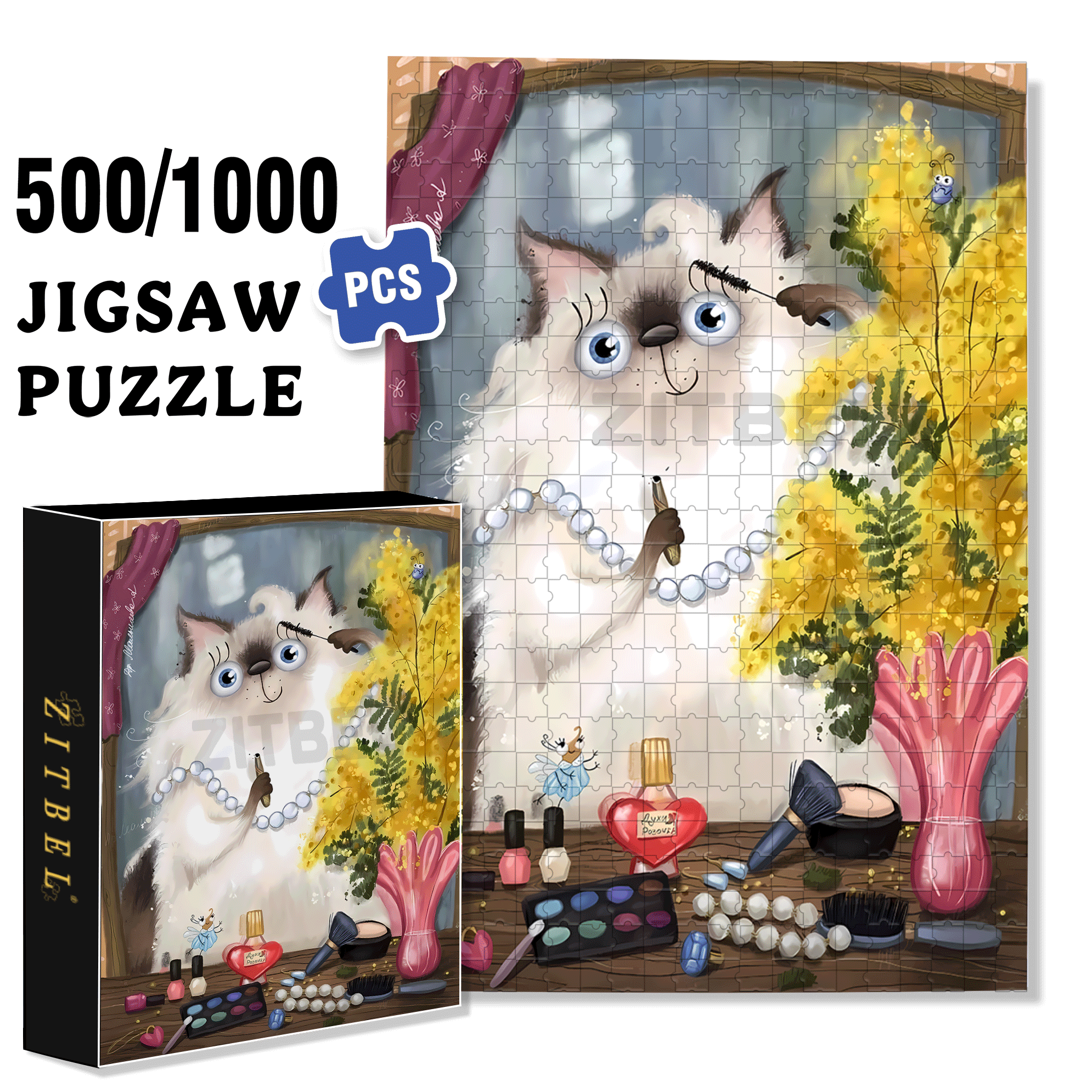 Apply Mascara 500pcs/1000pcs Jigsaw Puzzle, Scratch-Resistant, Interactive Family Game & Brain-Boosting DIY Decor, Perfect for Halloween, Christmas & New Year Gifts, Family Puzzle Game