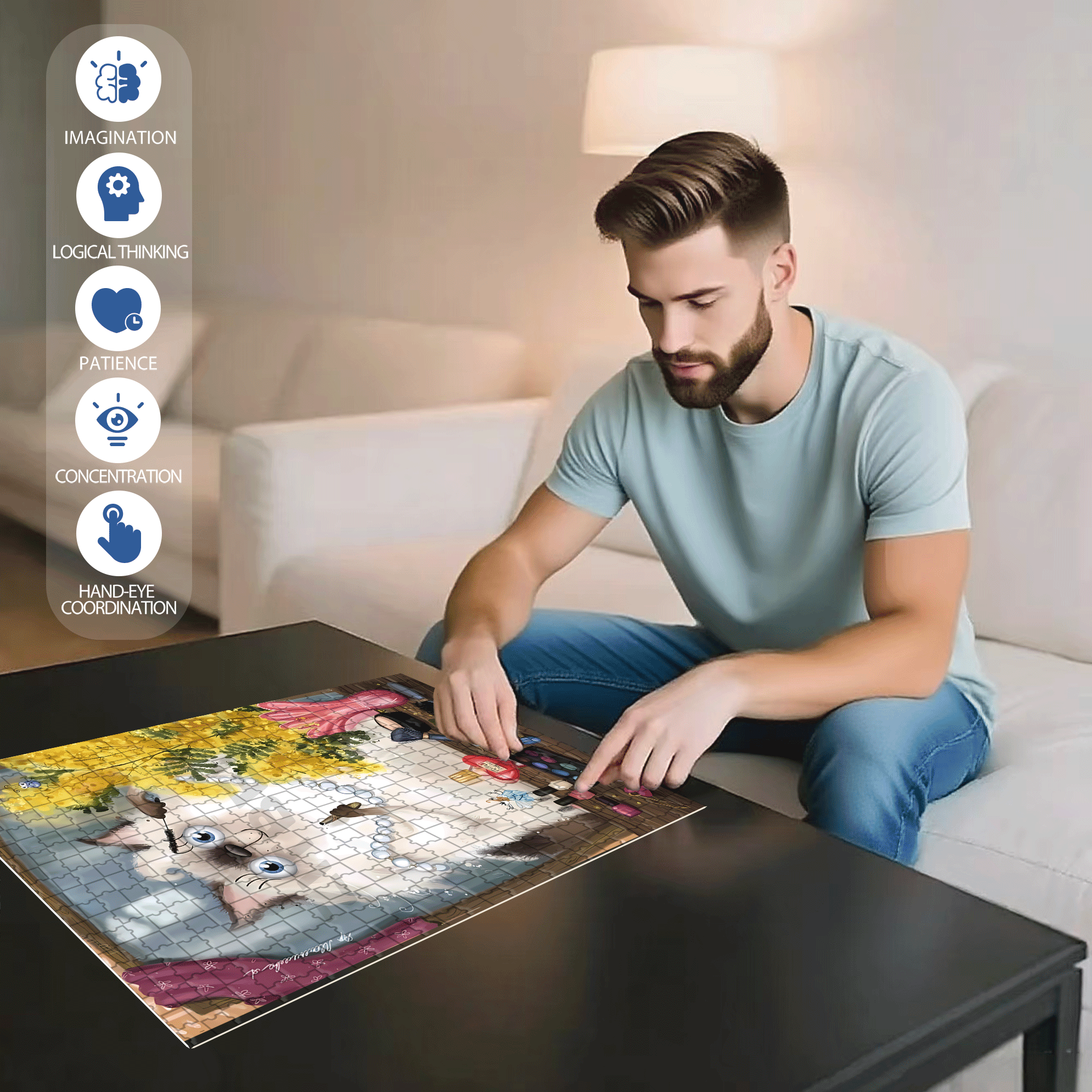 Apply Mascara 500pcs/1000pcs Jigsaw Puzzle, Scratch-Resistant, Interactive Family Game & Brain-Boosting DIY Decor, Perfect for Halloween, Christmas & New Year Gifts, Family Puzzle Game
