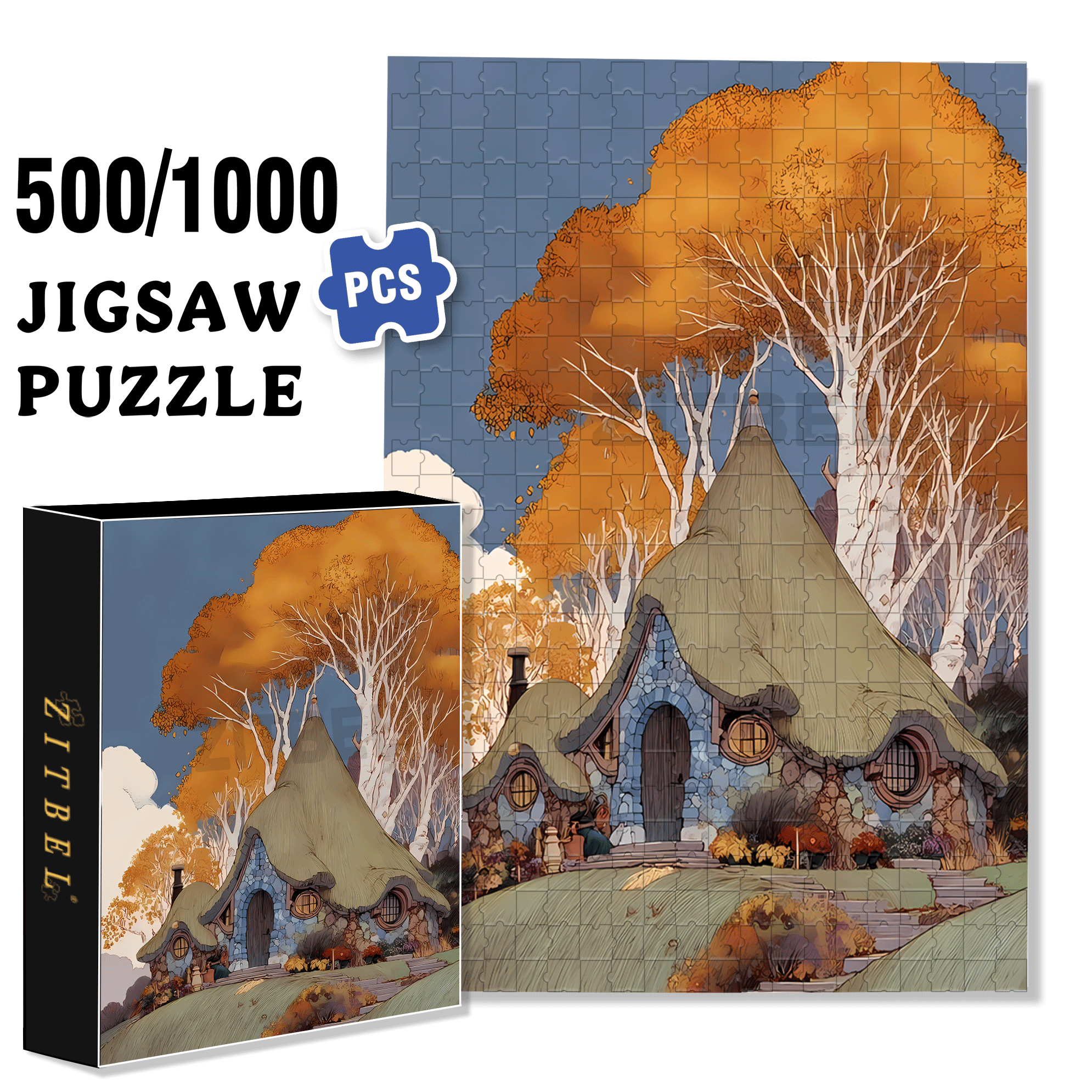 Autumn Forest Cabin 500pcs/1000pcs Jigsaw Puzzle, Scratch-Resistant, Interactive Family Game & Brain-Boosting DIY Decor, Perfect for Halloween, Christmas & New Year Gifts, Family Puzzle Game