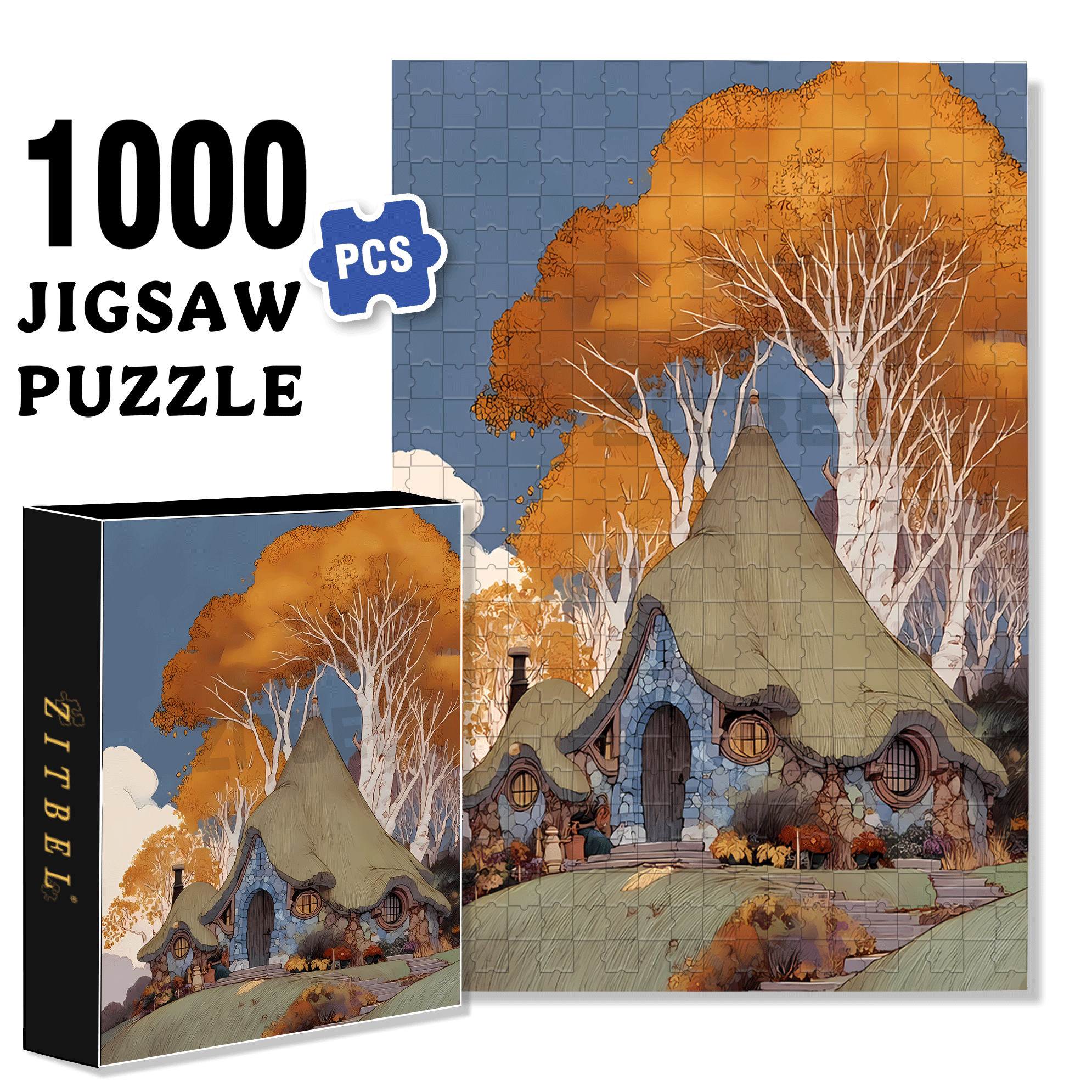 Autumn Forest Cabin 500pcs/1000pcs Jigsaw Puzzle, Scratch-Resistant, Interactive Family Game & Brain-Boosting DIY Decor, Perfect for Halloween, Christmas & New Year Gifts, Family Puzzle Game