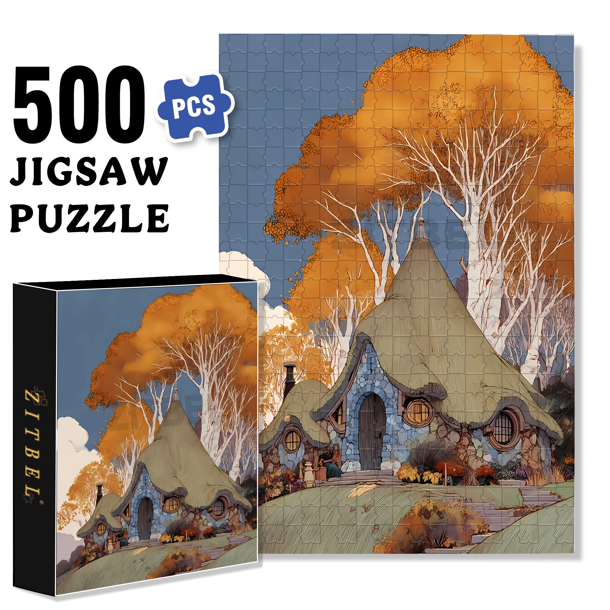 Autumn Forest Cabin 500pcs/1000pcs Jigsaw Puzzle, Scratch-Resistant, Interactive Family Game & Brain-Boosting DIY Decor, Perfect for Halloween, Christmas & New Year Gifts, Family Puzzle Game