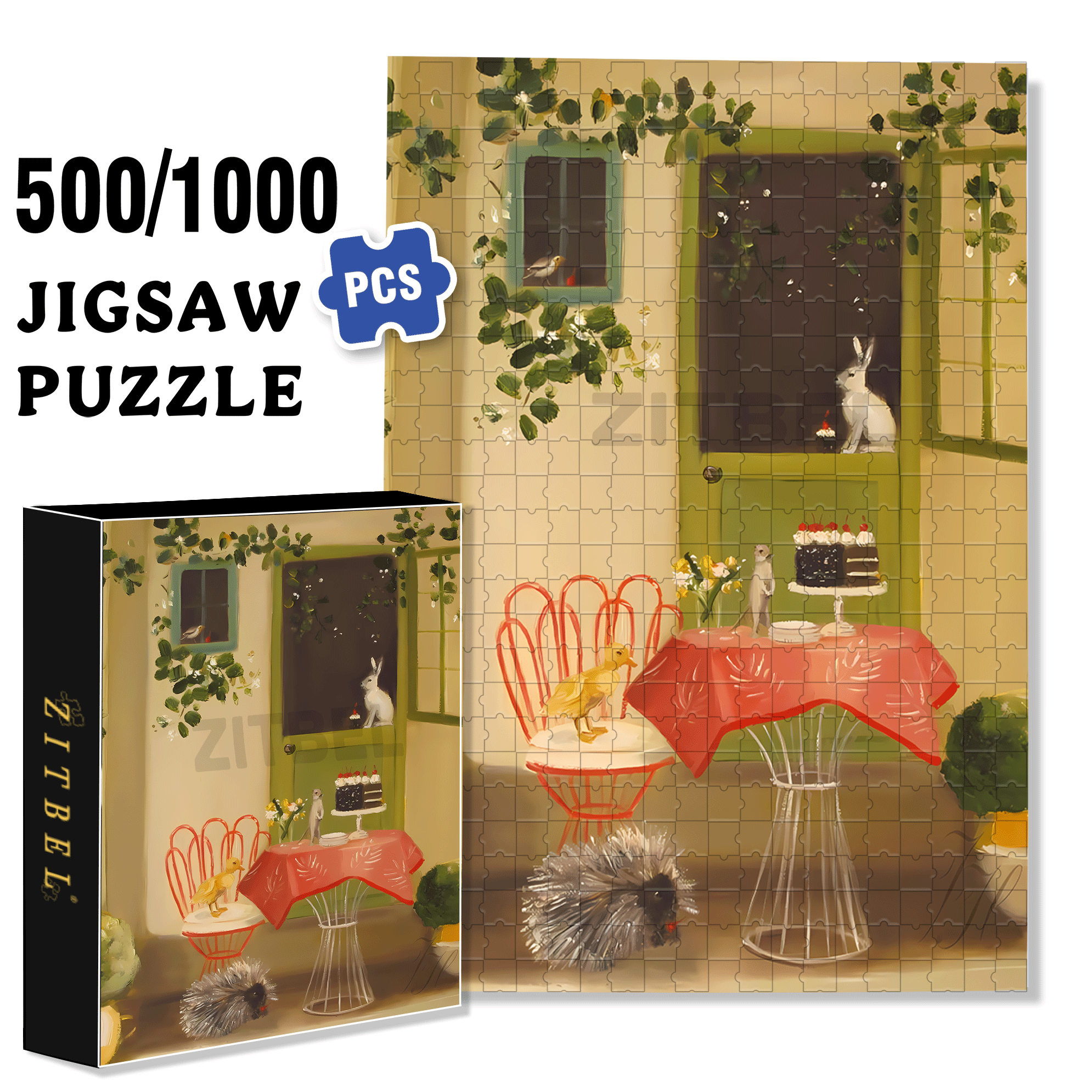 Black Forest Cake 500pcs/1000pcs Jigsaw Puzzle, Scratch-Resistant, Interactive Family Game & Brain-Boosting DIY Decor, Perfect for Halloween, Christmas & New Year Gifts, Family Puzzle Game