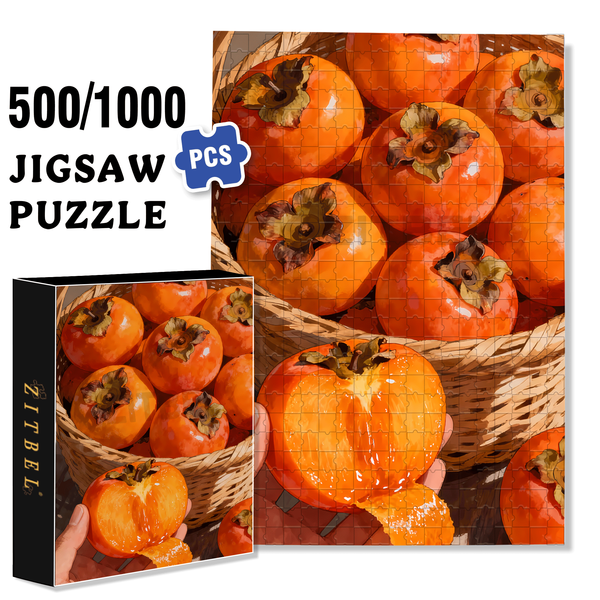 Delicious Persimmons 500pcs/1000pcs Jigsaw Puzzle, Scratch-Resistant, Interactive Family Game & Brain-Boosting DIY Decor, Perfect for Halloween, Christmas & New Year Gifts, Family Puzzle Game