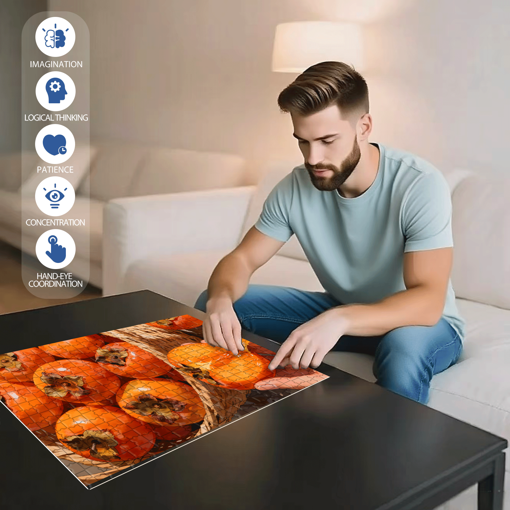 Delicious Persimmons 500pcs/1000pcs Jigsaw Puzzle, Scratch-Resistant, Interactive Family Game & Brain-Boosting DIY Decor, Perfect for Halloween, Christmas & New Year Gifts, Family Puzzle Game
