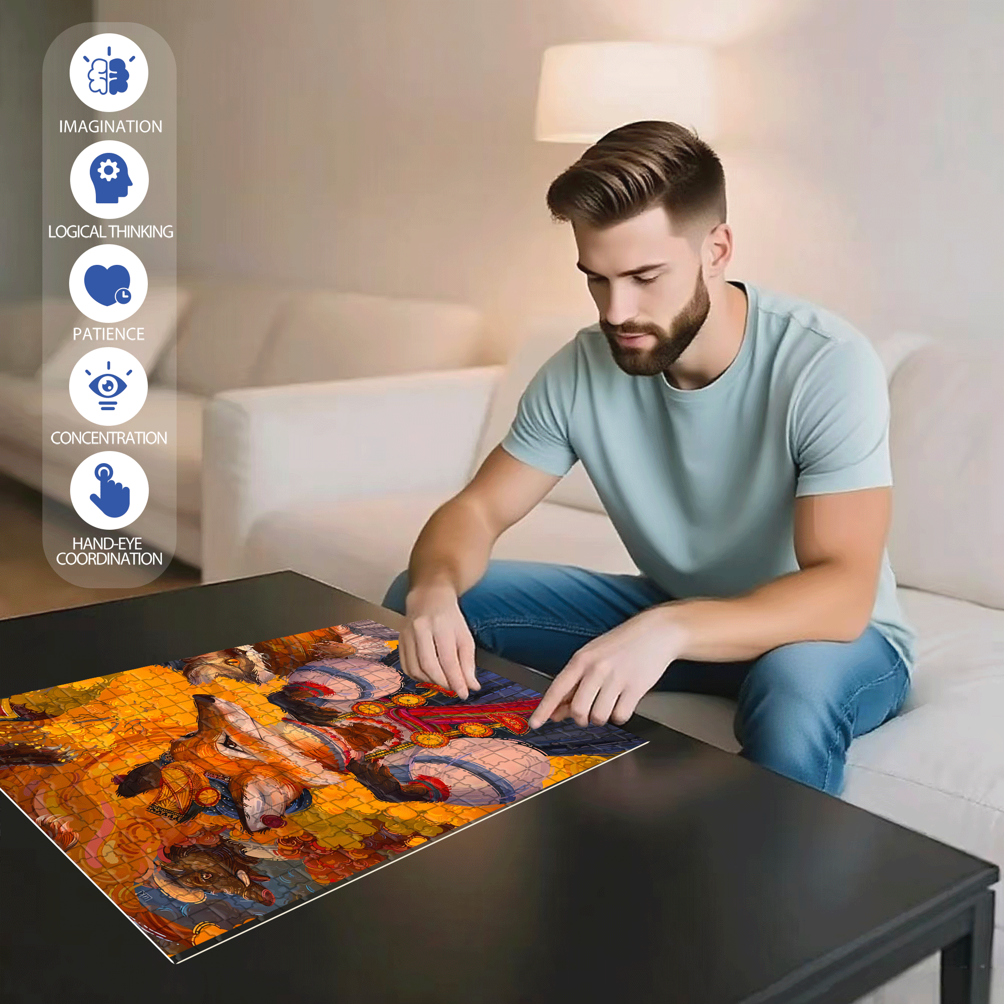 Fire Fox 500pcs/1000pcs Jigsaw Puzzle, Scratch-Resistant, Interactive Family Game & Brain-Boosting DIY Decor, Perfect for Halloween, Christmas & New Year Gifts, Family Puzzle Game