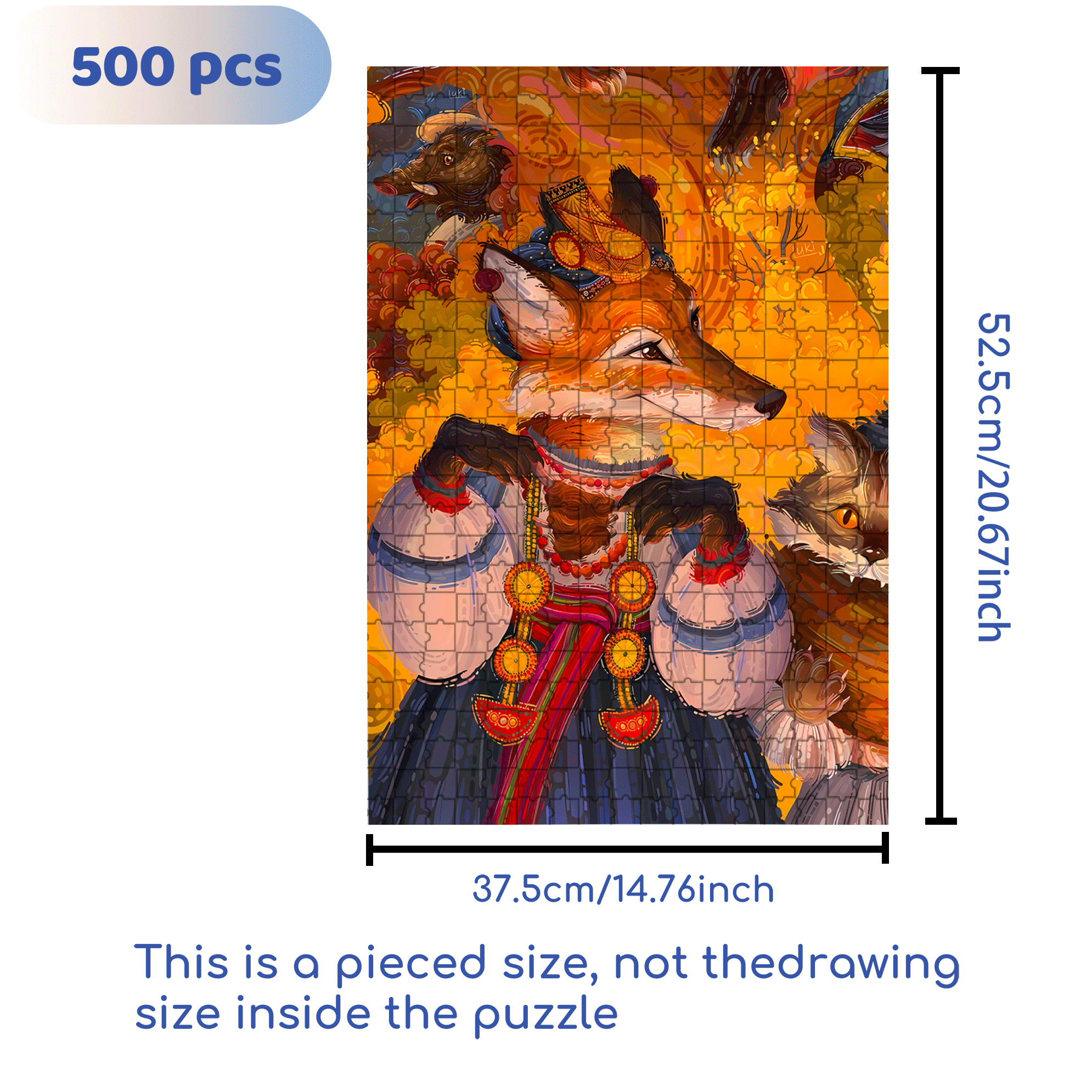Fire Fox 500pcs/1000pcs Jigsaw Puzzle, Scratch-Resistant, Interactive Family Game & Brain-Boosting DIY Decor, Perfect for Halloween, Christmas & New Year Gifts, Family Puzzle Game