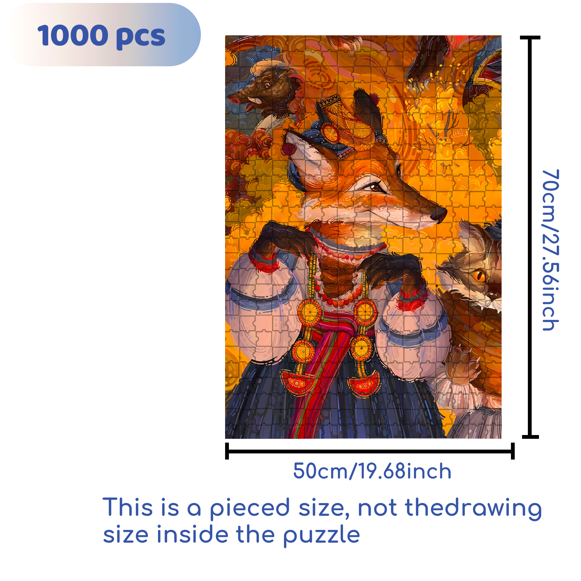 Fire Fox 500pcs/1000pcs Jigsaw Puzzle, Scratch-Resistant, Interactive Family Game & Brain-Boosting DIY Decor, Perfect for Halloween, Christmas & New Year Gifts, Family Puzzle Game