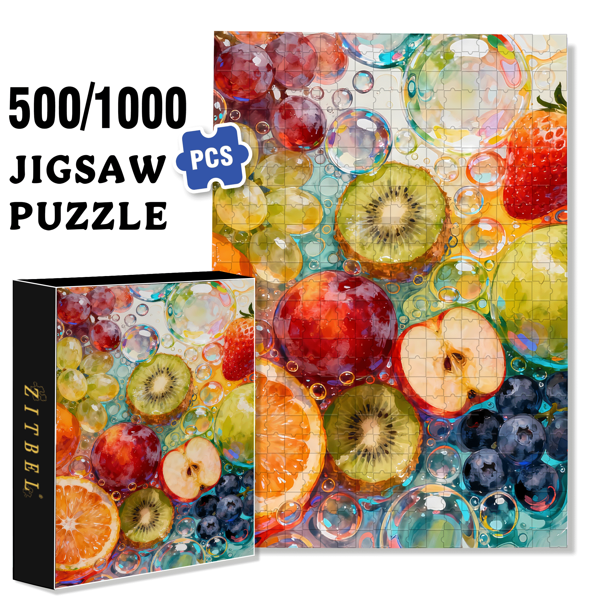 Fruit Bubbles 500pcs/1000pcs Jigsaw Puzzle, Scratch-Resistant, Interactive Family Game & Brain-Boosting DIY Decor, Perfect for Halloween, Christmas & New Year Gifts, Family Puzzle Game