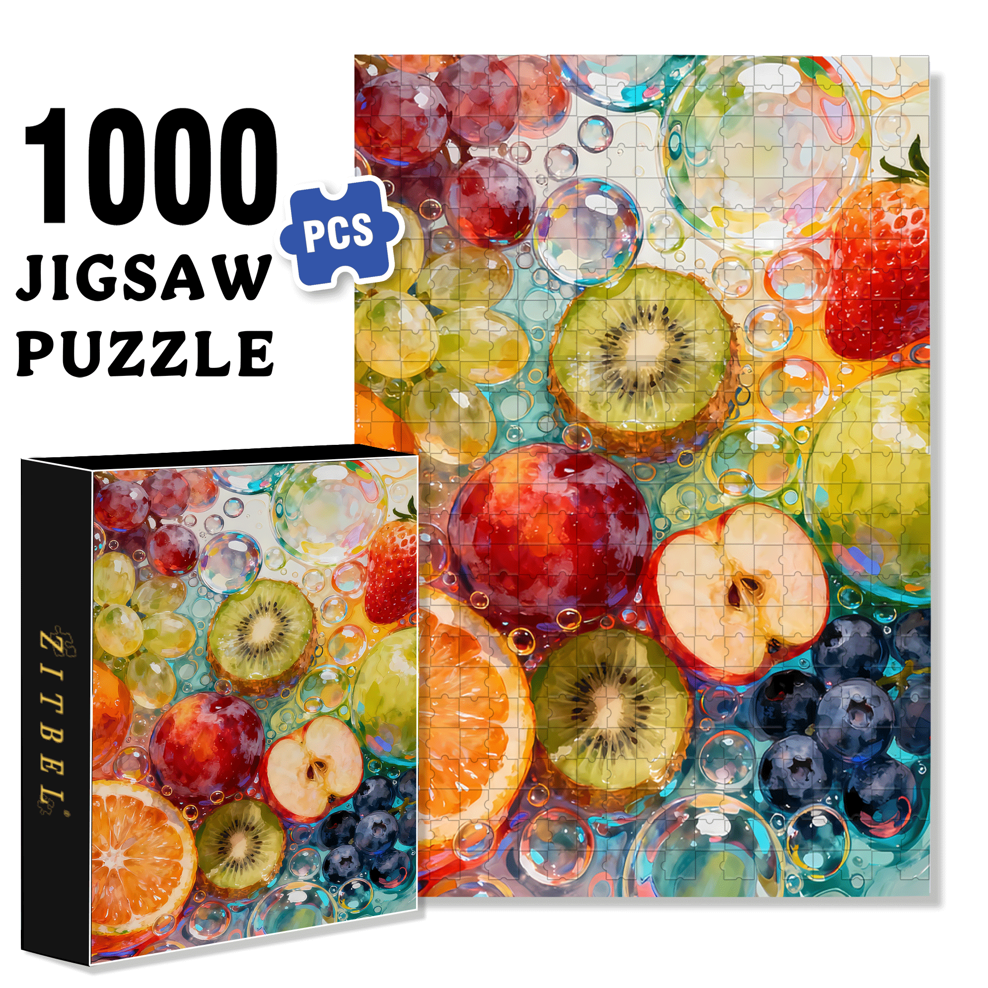 Fruit Bubbles 500pcs/1000pcs Jigsaw Puzzle, Scratch-Resistant, Interactive Family Game & Brain-Boosting DIY Decor, Perfect for Halloween, Christmas & New Year Gifts, Family Puzzle Game