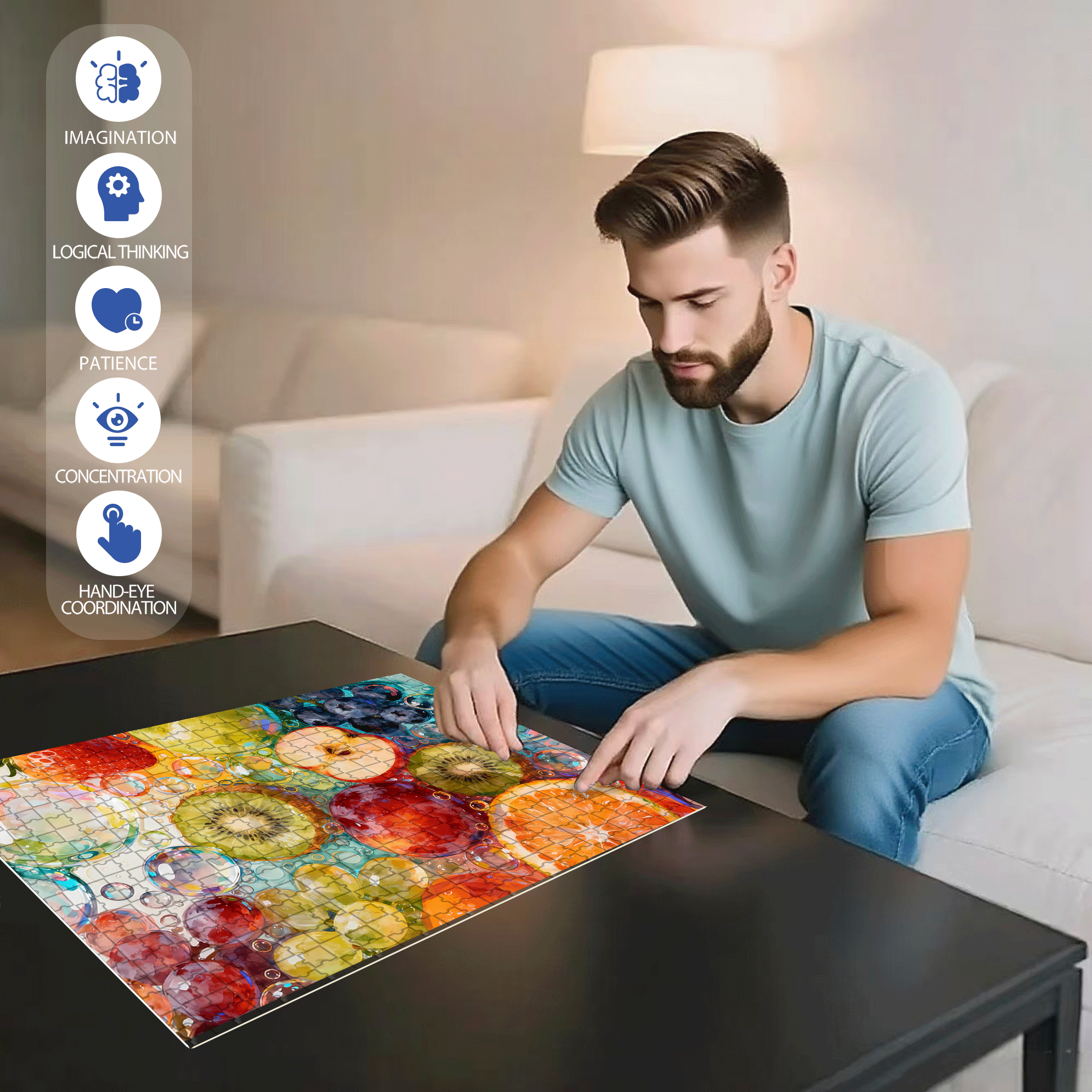 Fruit Bubbles 500pcs/1000pcs Jigsaw Puzzle, Scratch-Resistant, Interactive Family Game & Brain-Boosting DIY Decor, Perfect for Halloween, Christmas & New Year Gifts, Family Puzzle Game