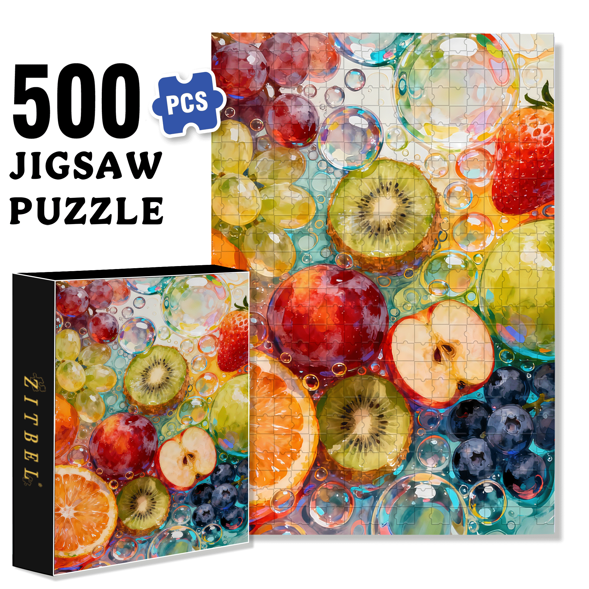 Fruit Bubbles 500pcs/1000pcs Jigsaw Puzzle, Scratch-Resistant, Interactive Family Game & Brain-Boosting DIY Decor, Perfect for Halloween, Christmas & New Year Gifts, Family Puzzle Game