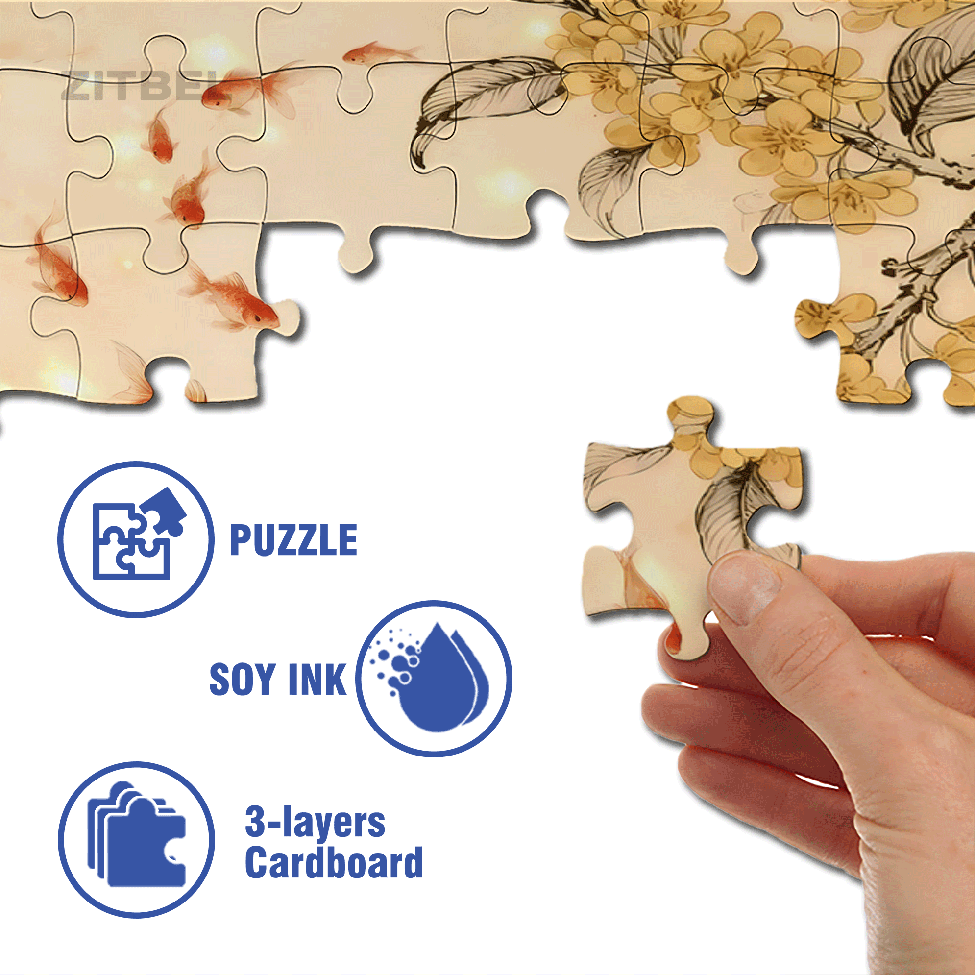 Goldfish and Lotus 500pcs/1000pcs Jigsaw Puzzle, Scratch-Resistant, Interactive Family Game & Brain-Boosting DIY Decor, Perfect for Halloween, Christmas & New Year Gifts, Family Puzzle Game