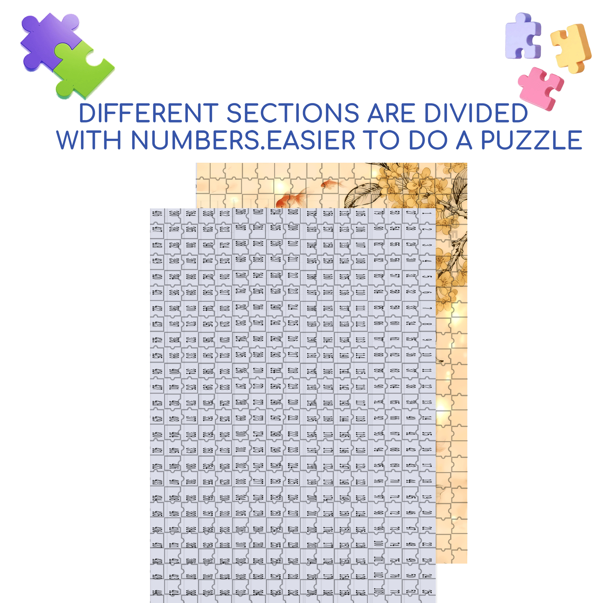 Goldfish and Lotus 500pcs/1000pcs Jigsaw Puzzle, Scratch-Resistant, Interactive Family Game & Brain-Boosting DIY Decor, Perfect for Halloween, Christmas & New Year Gifts, Family Puzzle Game