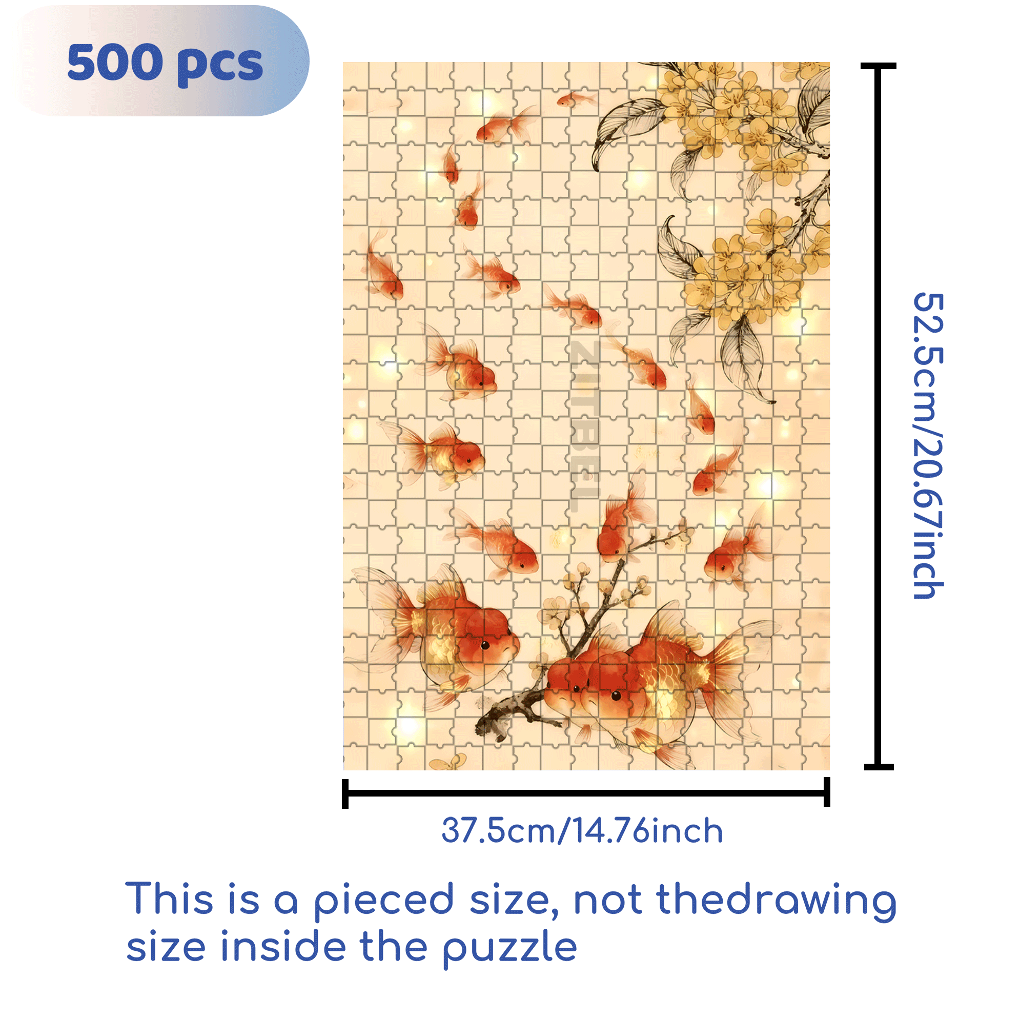 Goldfish and Lotus 500pcs/1000pcs Jigsaw Puzzle, Scratch-Resistant, Interactive Family Game & Brain-Boosting DIY Decor, Perfect for Halloween, Christmas & New Year Gifts, Family Puzzle Game