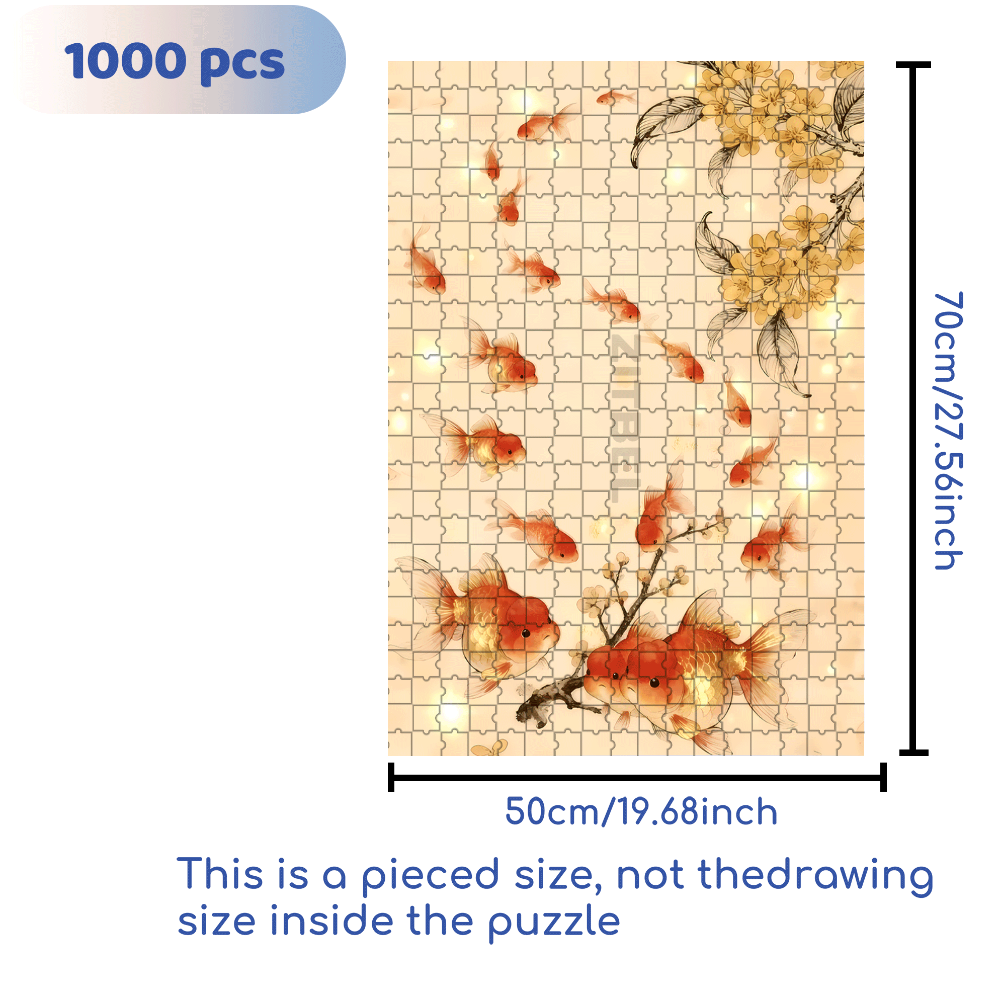 Goldfish and Lotus 500pcs/1000pcs Jigsaw Puzzle, Scratch-Resistant, Interactive Family Game & Brain-Boosting DIY Decor, Perfect for Halloween, Christmas & New Year Gifts, Family Puzzle Game