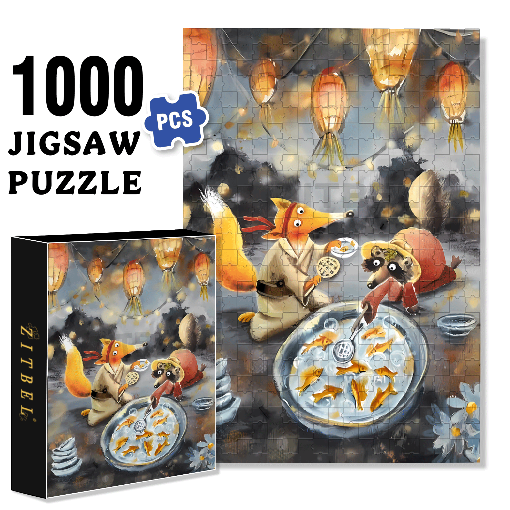 Goldfish Scooping 500pcs/1000pcs Jigsaw Puzzle, Scratch-Resistant, Interactive Family Game & Brain-Boosting DIY Decor, Perfect for Halloween, Christmas & New Year Gifts, Family Puzzle Game