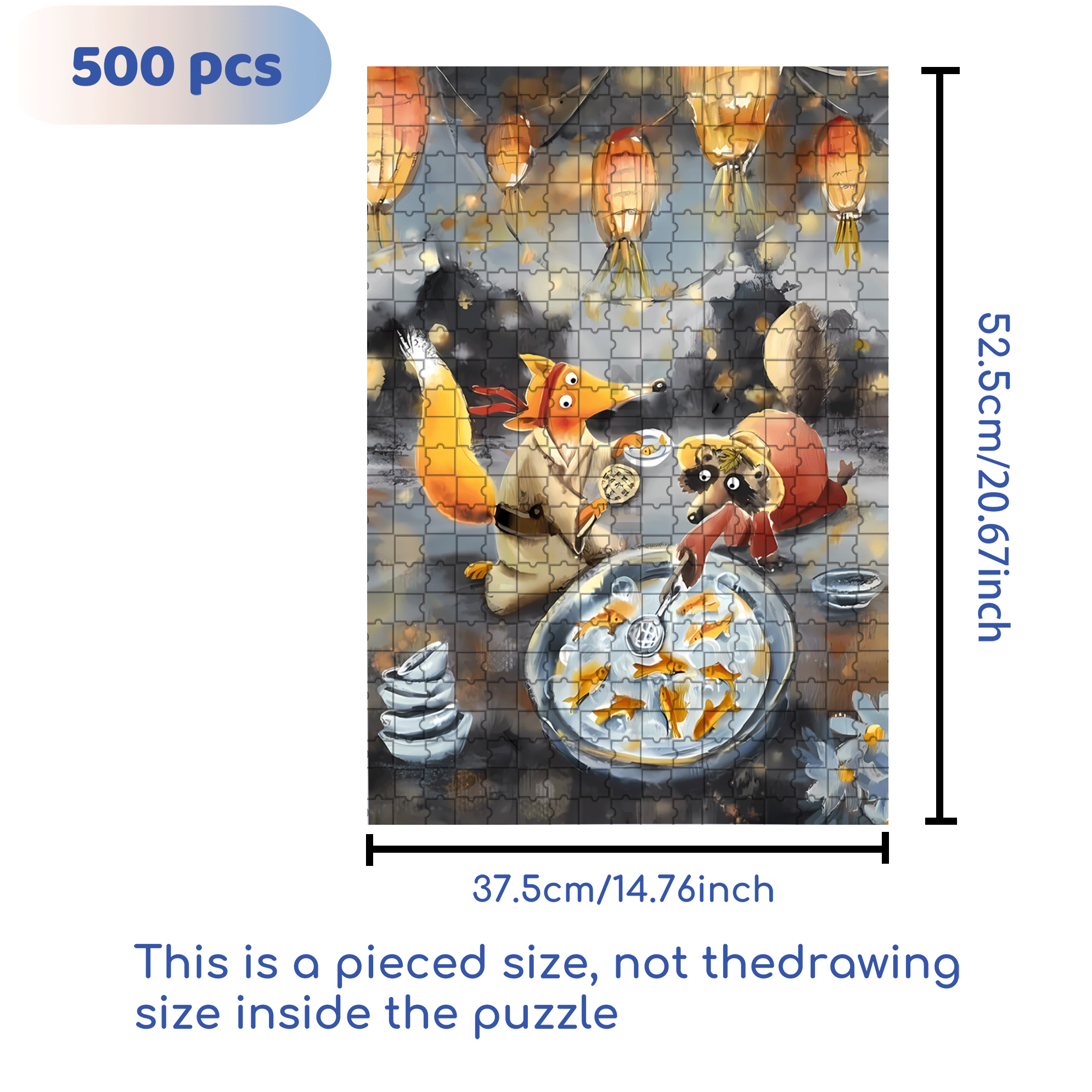 Goldfish Scooping 500pcs/1000pcs Jigsaw Puzzle, Scratch-Resistant, Interactive Family Game & Brain-Boosting DIY Decor, Perfect for Halloween, Christmas & New Year Gifts, Family Puzzle Game