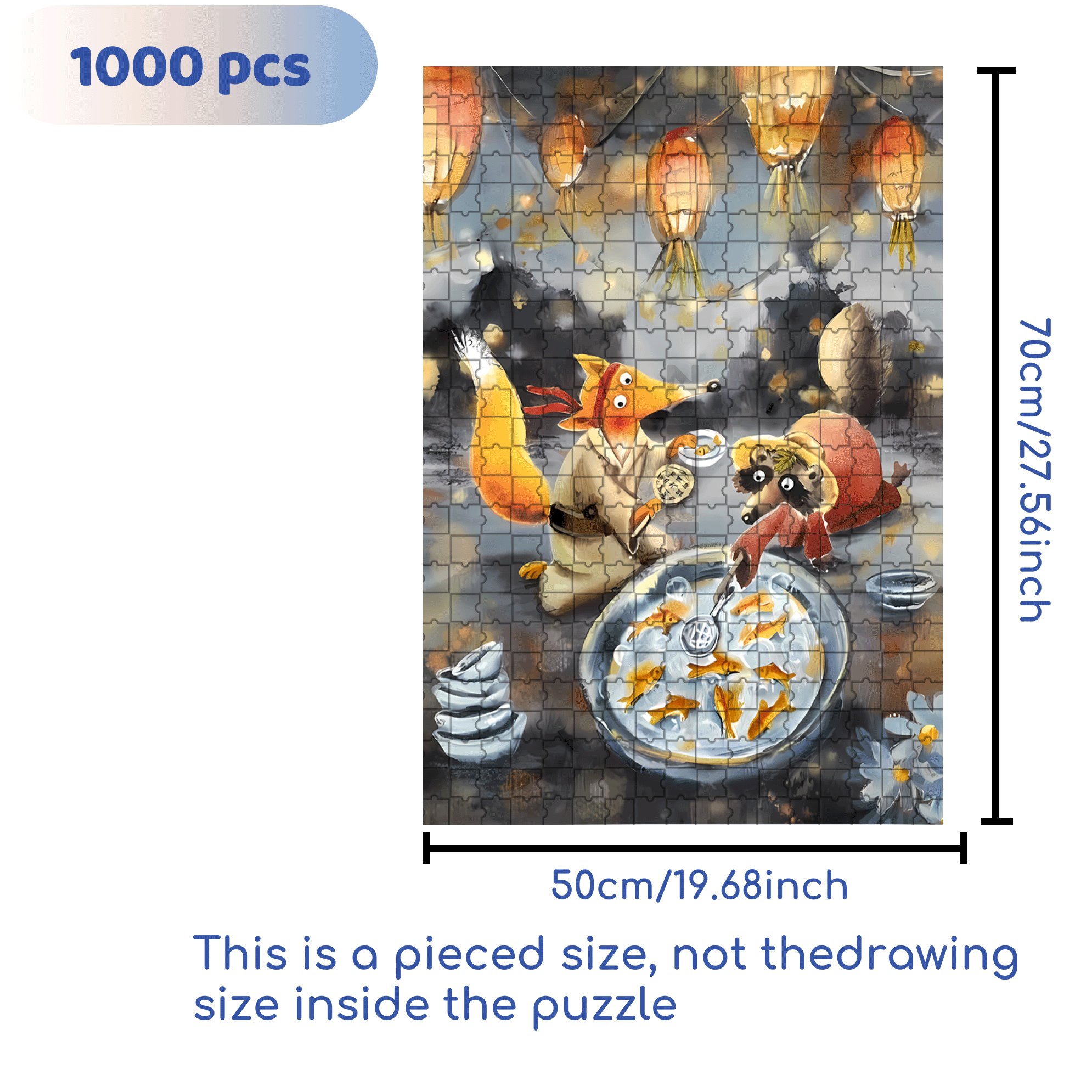 Goldfish Scooping 500pcs/1000pcs Jigsaw Puzzle, Scratch-Resistant, Interactive Family Game & Brain-Boosting DIY Decor, Perfect for Halloween, Christmas & New Year Gifts, Family Puzzle Game