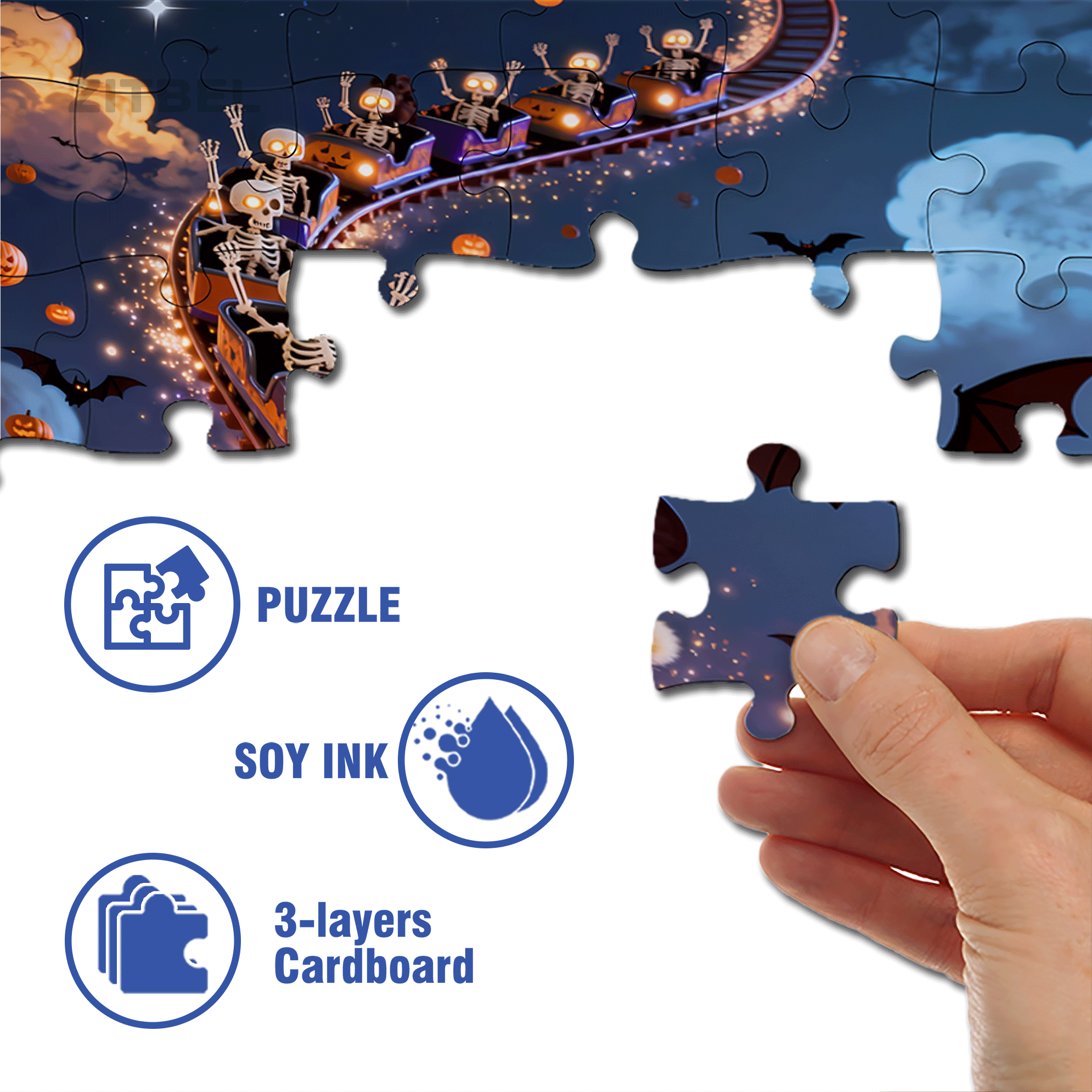 Halloween Roller Coaster 500pcs/1000pcs Jigsaw Puzzle, Scratch-Resistant, Interactive Family Game & Brain-Boosting DIY Decor, Perfect for Halloween, Christmas & New Year Gifts, Family Puzzle Game