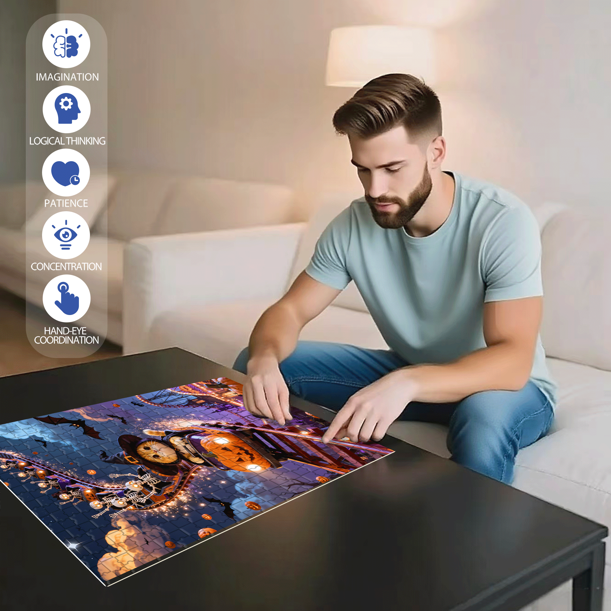 Halloween Roller Coaster 500pcs/1000pcs Jigsaw Puzzle, Scratch-Resistant, Interactive Family Game & Brain-Boosting DIY Decor, Perfect for Halloween, Christmas & New Year Gifts, Family Puzzle Game