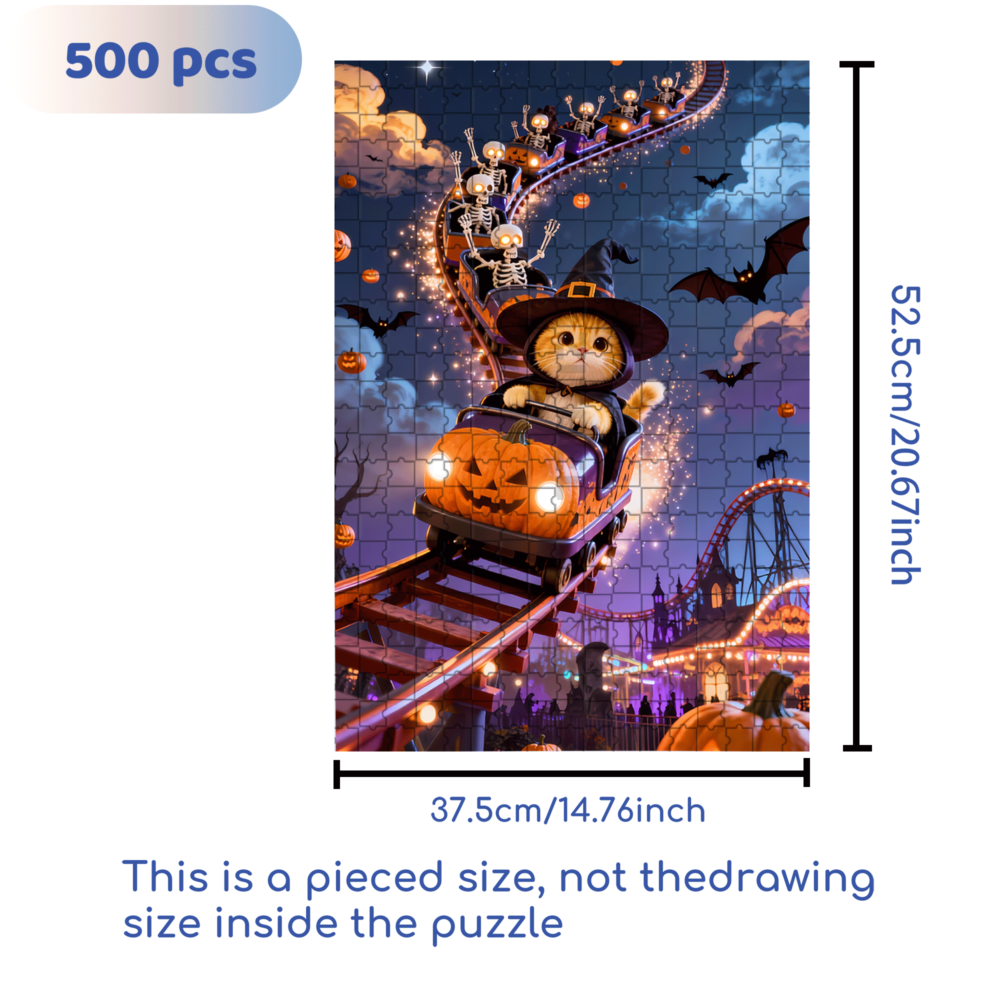 Halloween Roller Coaster 500pcs/1000pcs Jigsaw Puzzle, Scratch-Resistant, Interactive Family Game & Brain-Boosting DIY Decor, Perfect for Halloween, Christmas & New Year Gifts, Family Puzzle Game