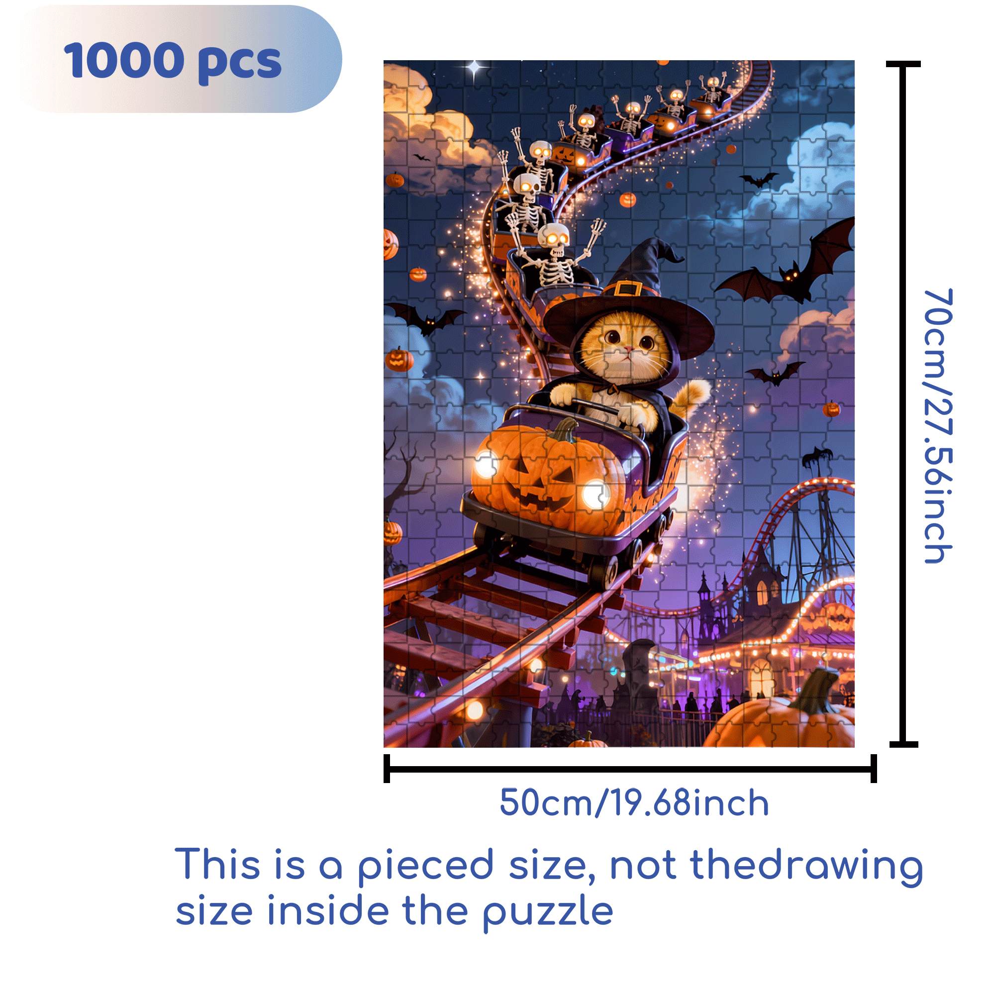 Halloween Roller Coaster 500pcs/1000pcs Jigsaw Puzzle, Scratch-Resistant, Interactive Family Game & Brain-Boosting DIY Decor, Perfect for Halloween, Christmas & New Year Gifts, Family Puzzle Game