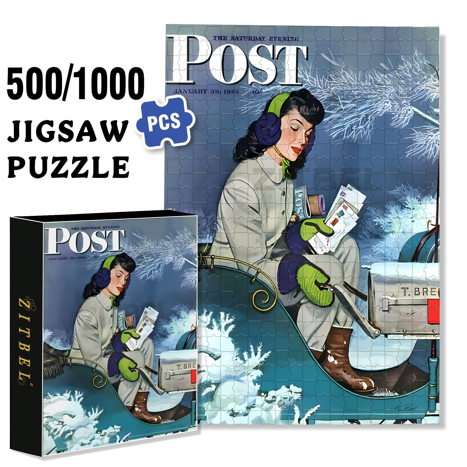 Mail Delivery by Sleigh 500pcs/1000pcs Jigsaw Puzzle, Scratch-Resistant, Interactive Family Game & Brain-Boosting DIY Decor, Perfect for Halloween, Christmas & New Year Gifts, Family Puzzle Game