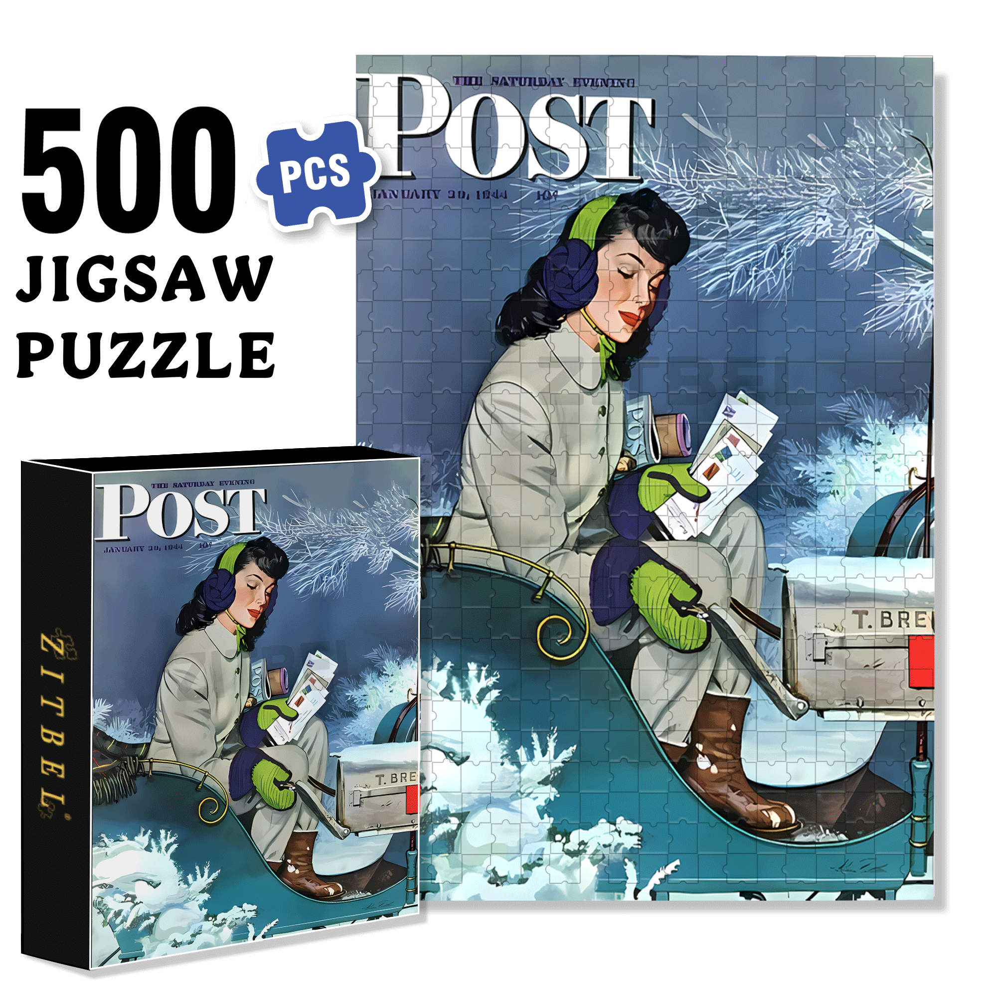 Mail Delivery by Sleigh 500pcs/1000pcs Jigsaw Puzzle, Scratch-Resistant, Interactive Family Game & Brain-Boosting DIY Decor, Perfect for Halloween, Christmas & New Year Gifts, Family Puzzle Game