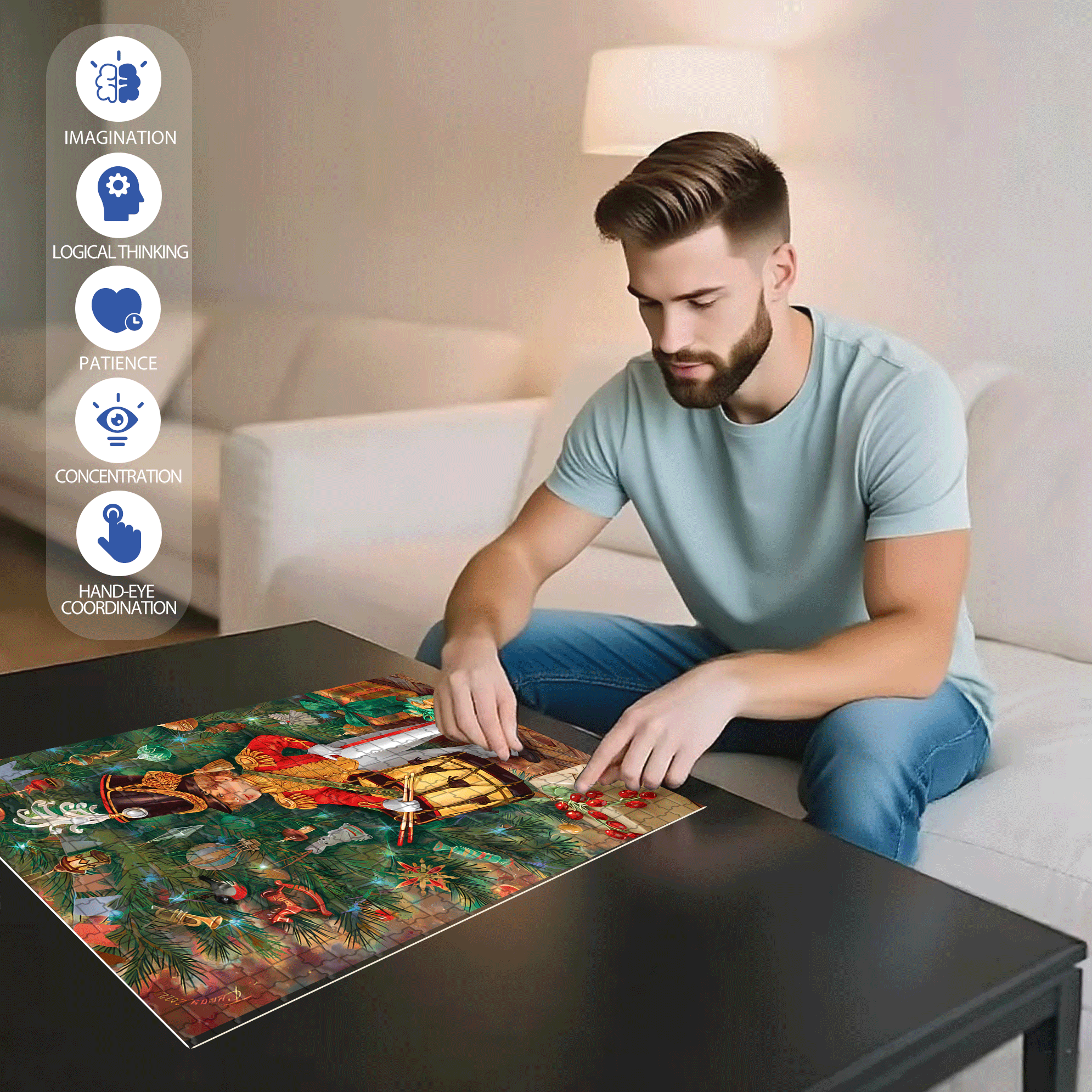 Music and Christmas 500pcs/1000pcs Jigsaw Puzzle, Scratch-Resistant, Interactive Family Game & Brain-Boosting DIY Decor, Perfect for Halloween, Christmas & New Year Gifts, Family Puzzle Game