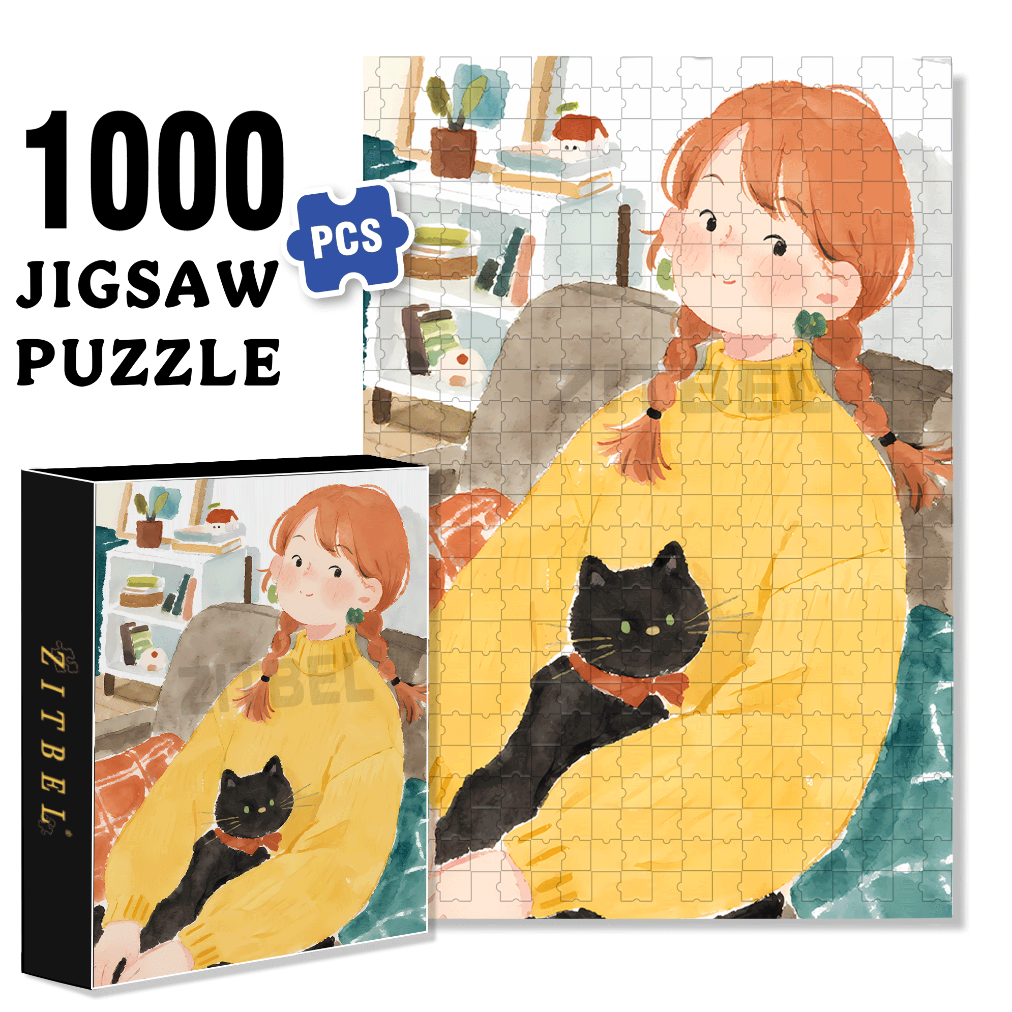 My Little Black Cat 500pcs/1000pcs Jigsaw Puzzle, Scratch-Resistant, Interactive Family Game & Brain-Boosting DIY Decor, Perfect for Halloween, Christmas & New Year Gifts, Family Puzzle Game