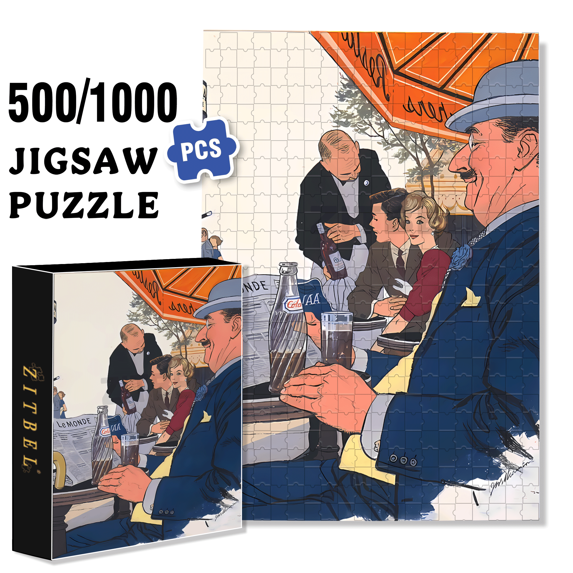 Newspapers and Coke 500pcs/1000pcs Jigsaw Puzzle, Scratch-Resistant, Interactive Family Game & Brain-Boosting DIY Decor, Perfect for Halloween, Christmas & New Year Gifts, Family Puzzle Game
