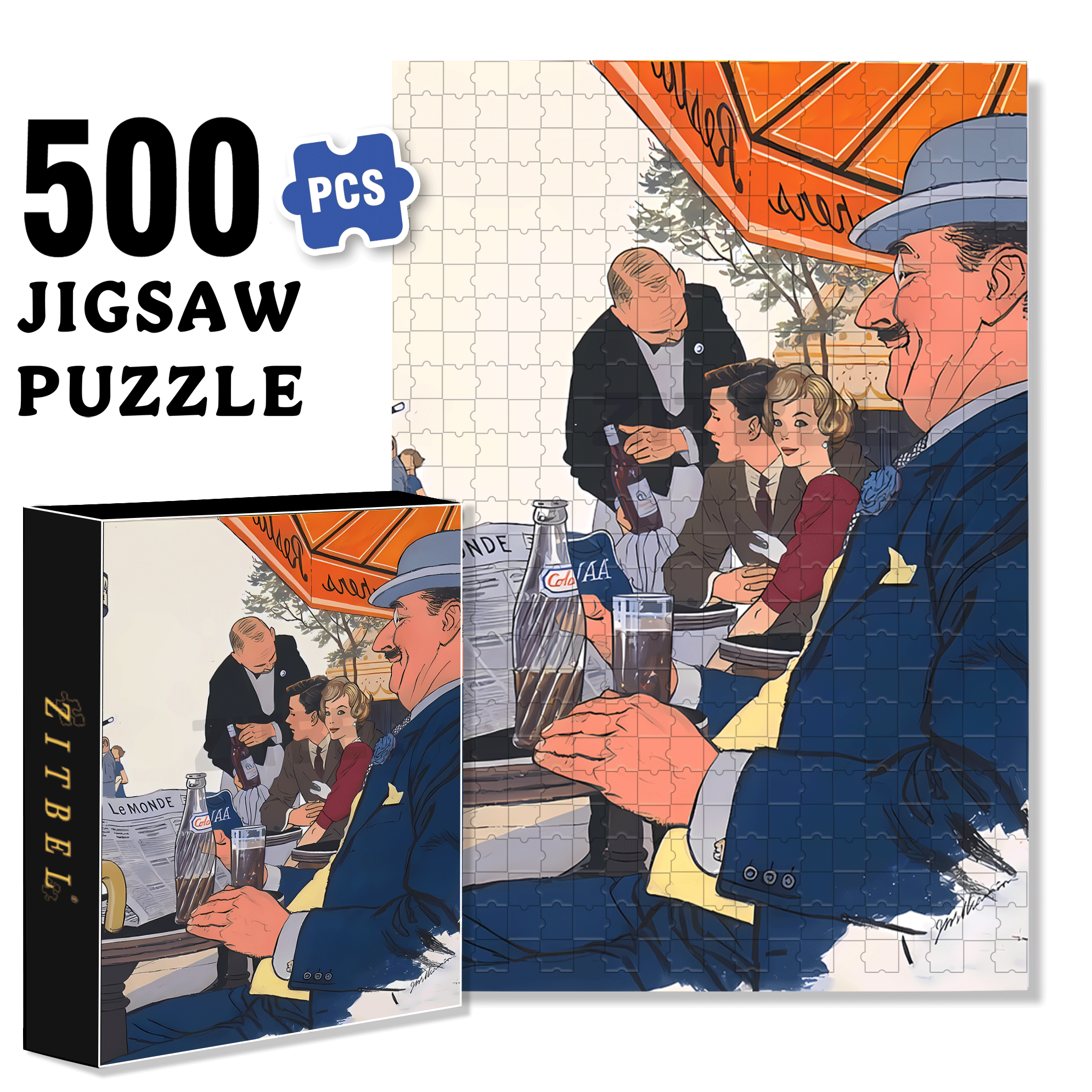 Newspapers and Coke 500pcs/1000pcs Jigsaw Puzzle, Scratch-Resistant, Interactive Family Game & Brain-Boosting DIY Decor, Perfect for Halloween, Christmas & New Year Gifts, Family Puzzle Game
